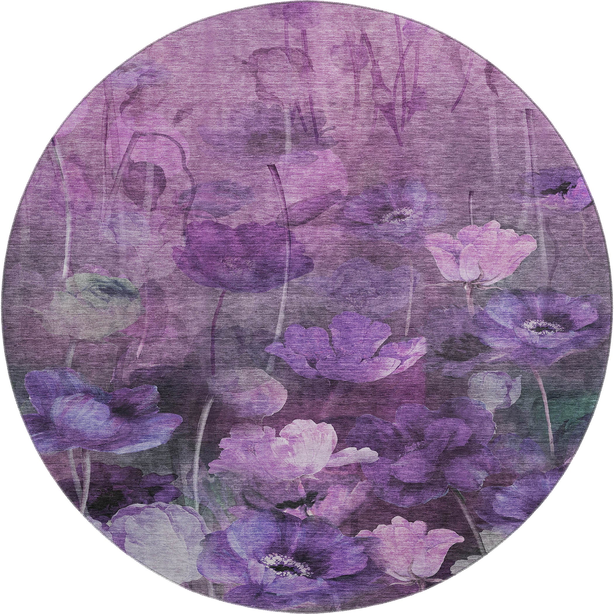 Bern Machine Washable Transitional Purple Rug 8' x 8' #shape_Round