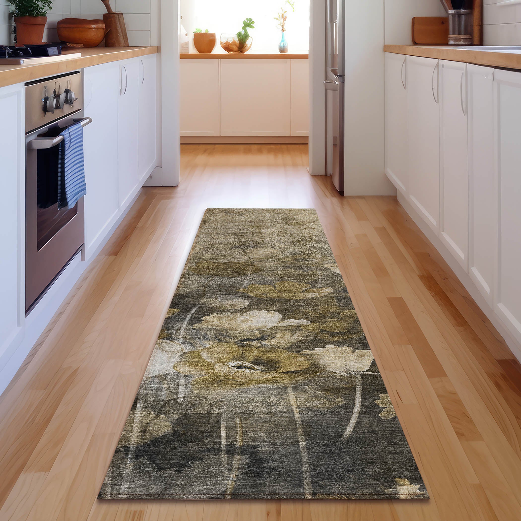 Bern Machine Washable Transitional Taupe Brown Rug 2'3" x 7'6" #shape_Runner