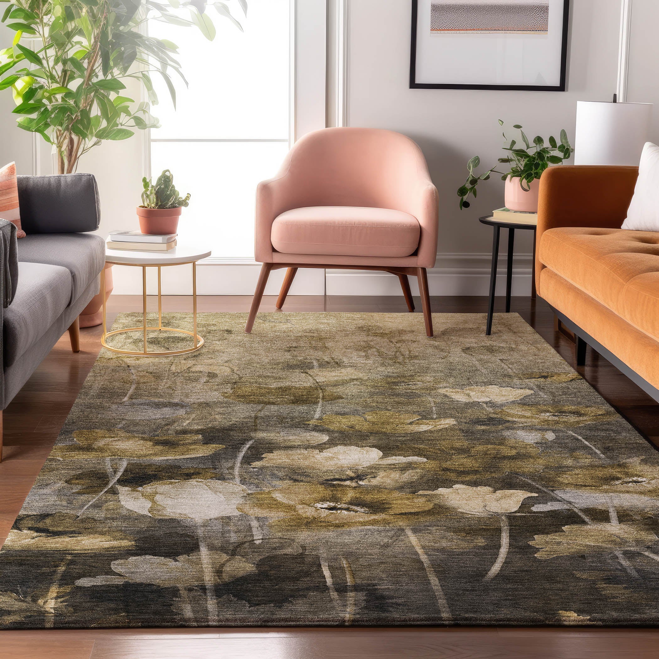 Bern Machine Washable Transitional Taupe Brown Rug 2'6" x 3'10" #shape_Rectangle