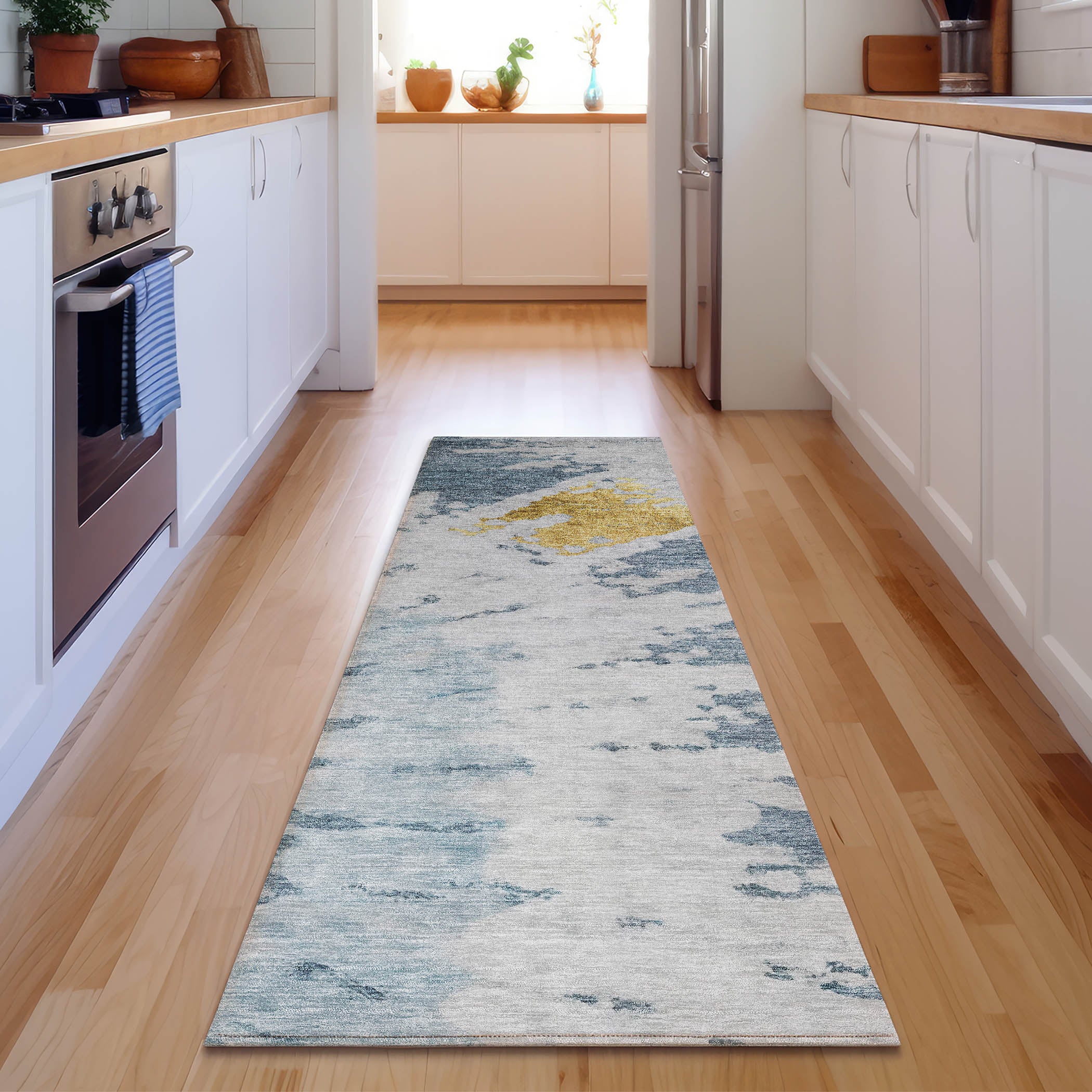 Lucerne Machine Washable Transitional Blue Rug 2'3" x 7'6" #shape_Runner