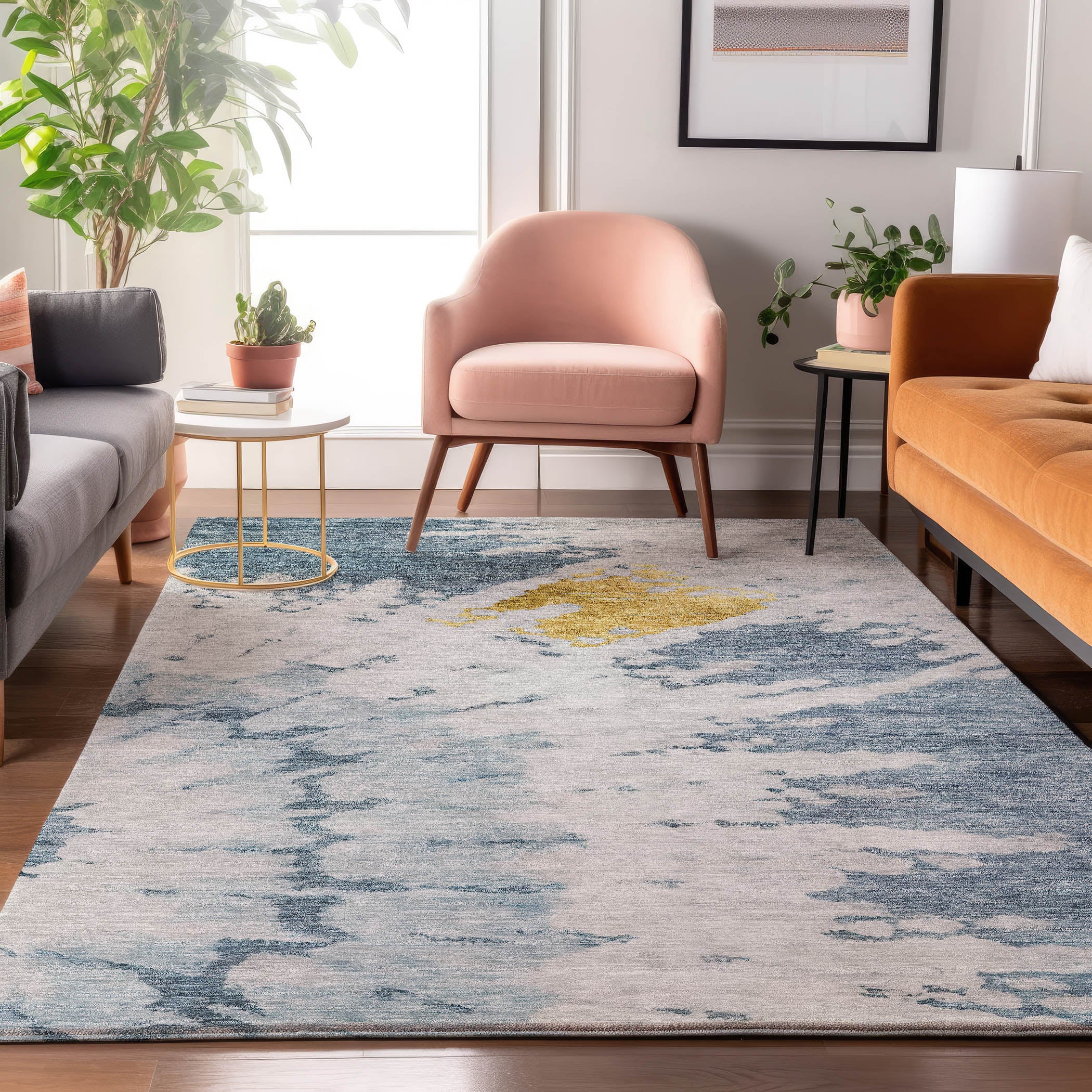 Lucerne Machine Washable Transitional Blue Rug 2'6" x 3'10" #shape_Rectangle