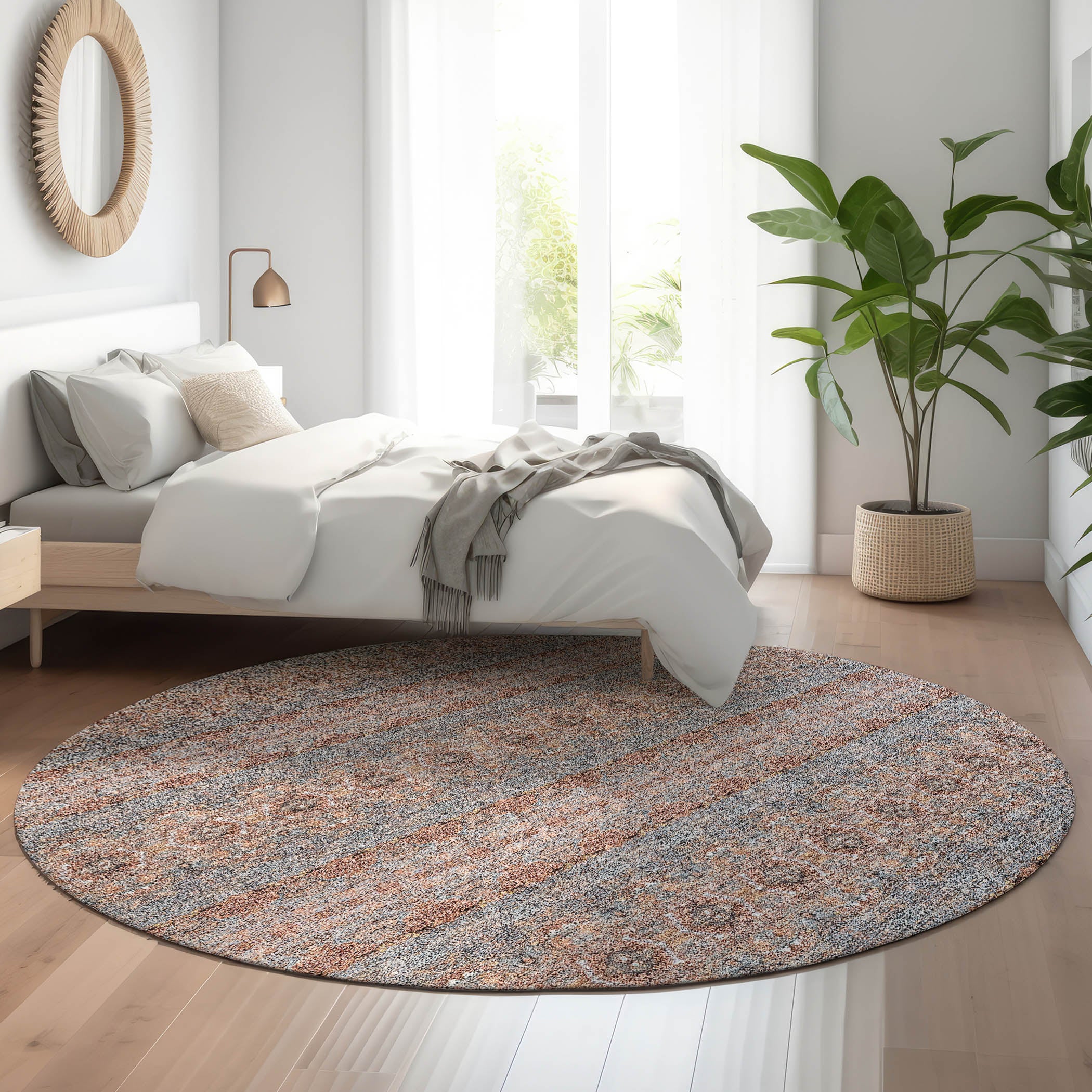 Marrakech Machine Washable Transitional Paprika Orange Rug 8' x 8' #shape_Round