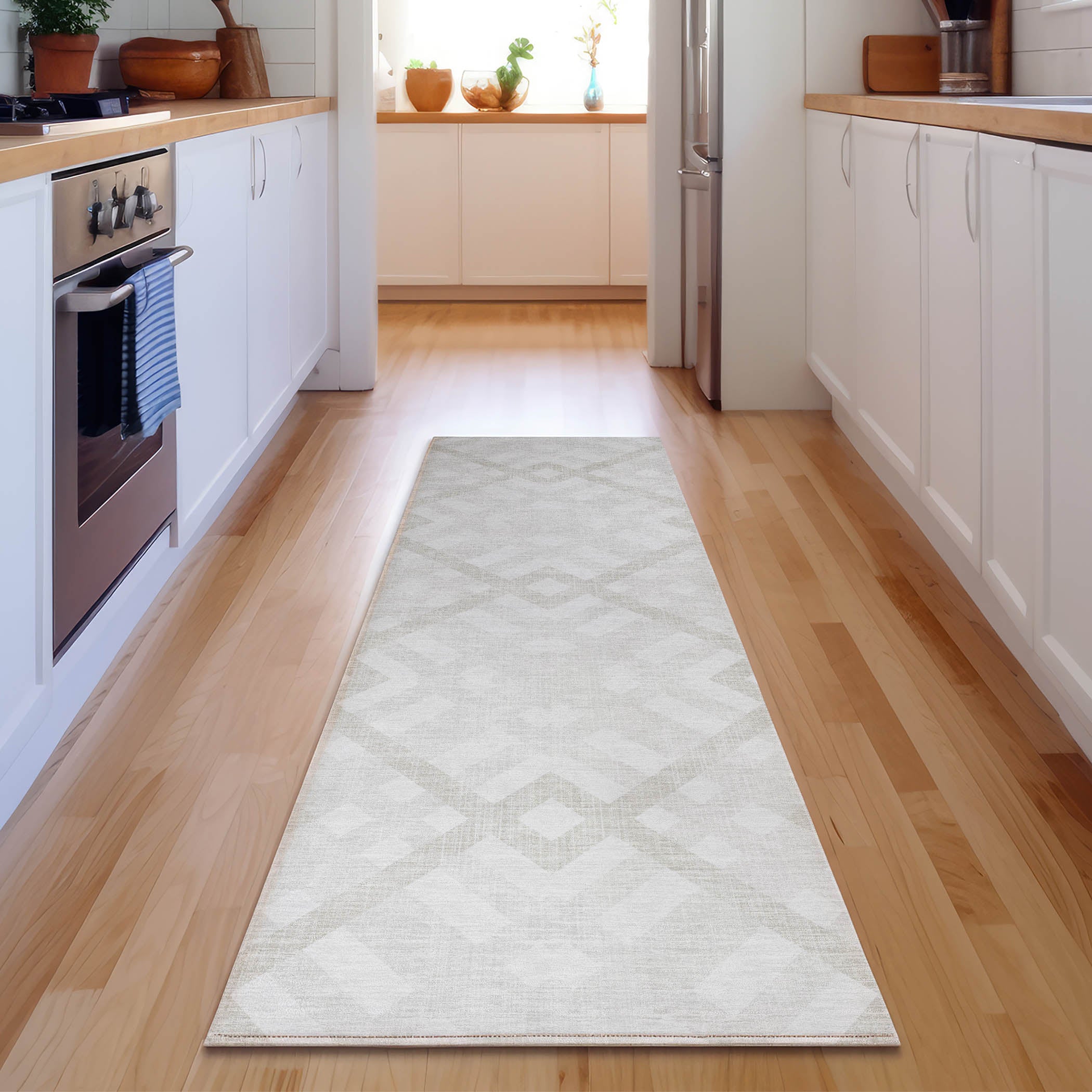 Kathmandu Machine Washable Transitional Ivory Rug 2'3" x 7'6" #shape_Runner