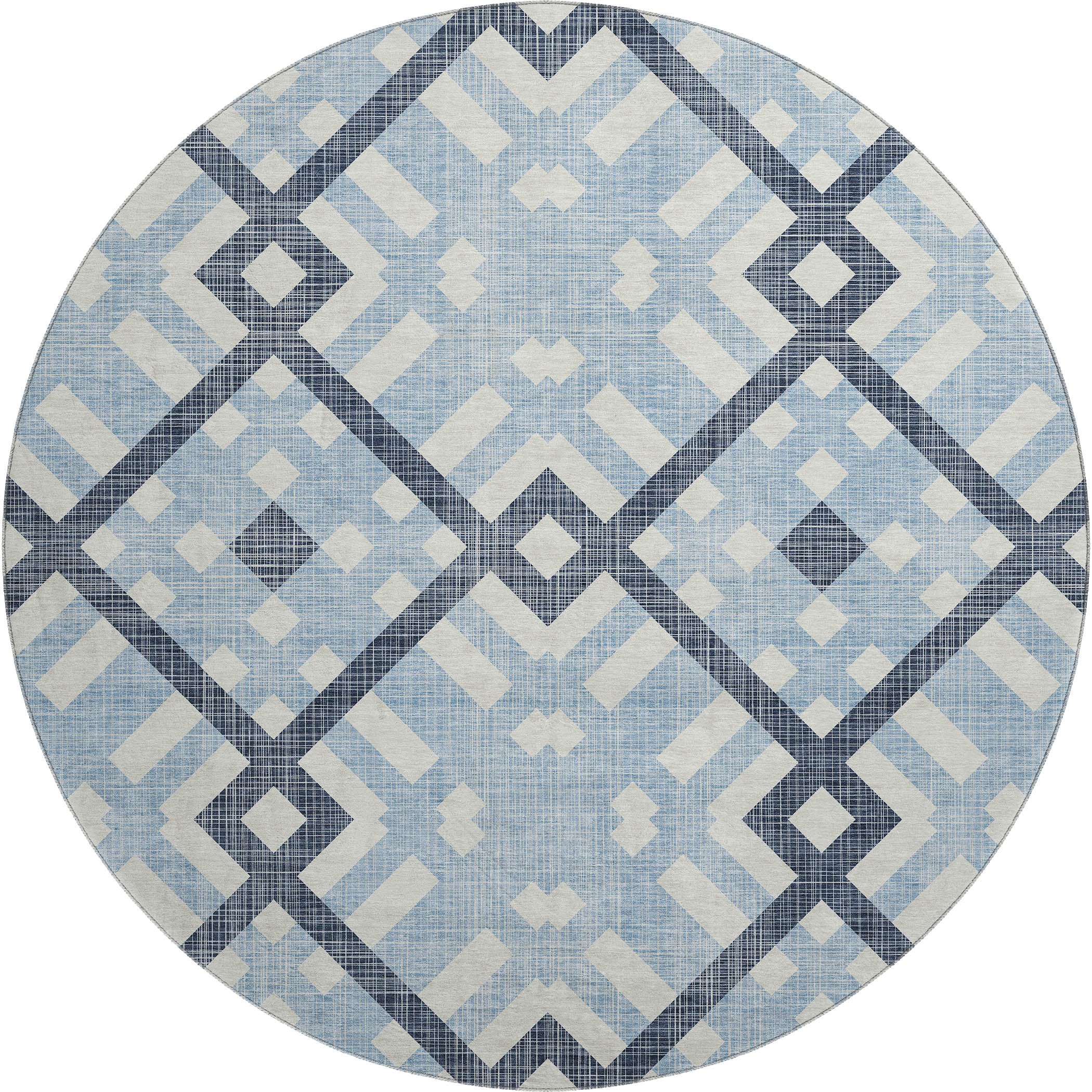 Kathmandu Machine Washable Transitional Sky Blue Rug 8' x 8' #shape_Round
