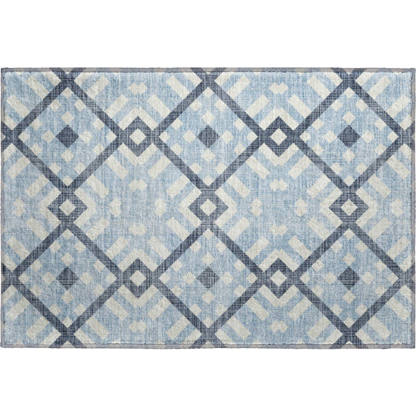 Kathmandu Machine Washable Transitional Sky Blue Rug 1'8" x 2'6"