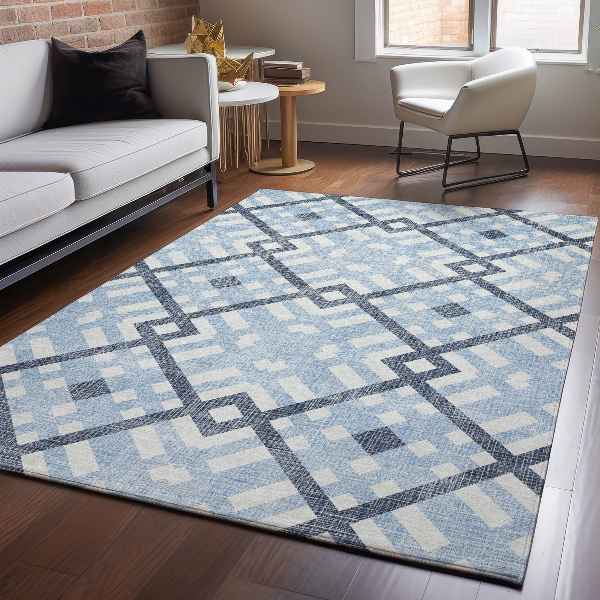 Kathmandu Machine Washable Transitional Sky Blue Rug 2'6" x 3'10" #shape_Rectangle
