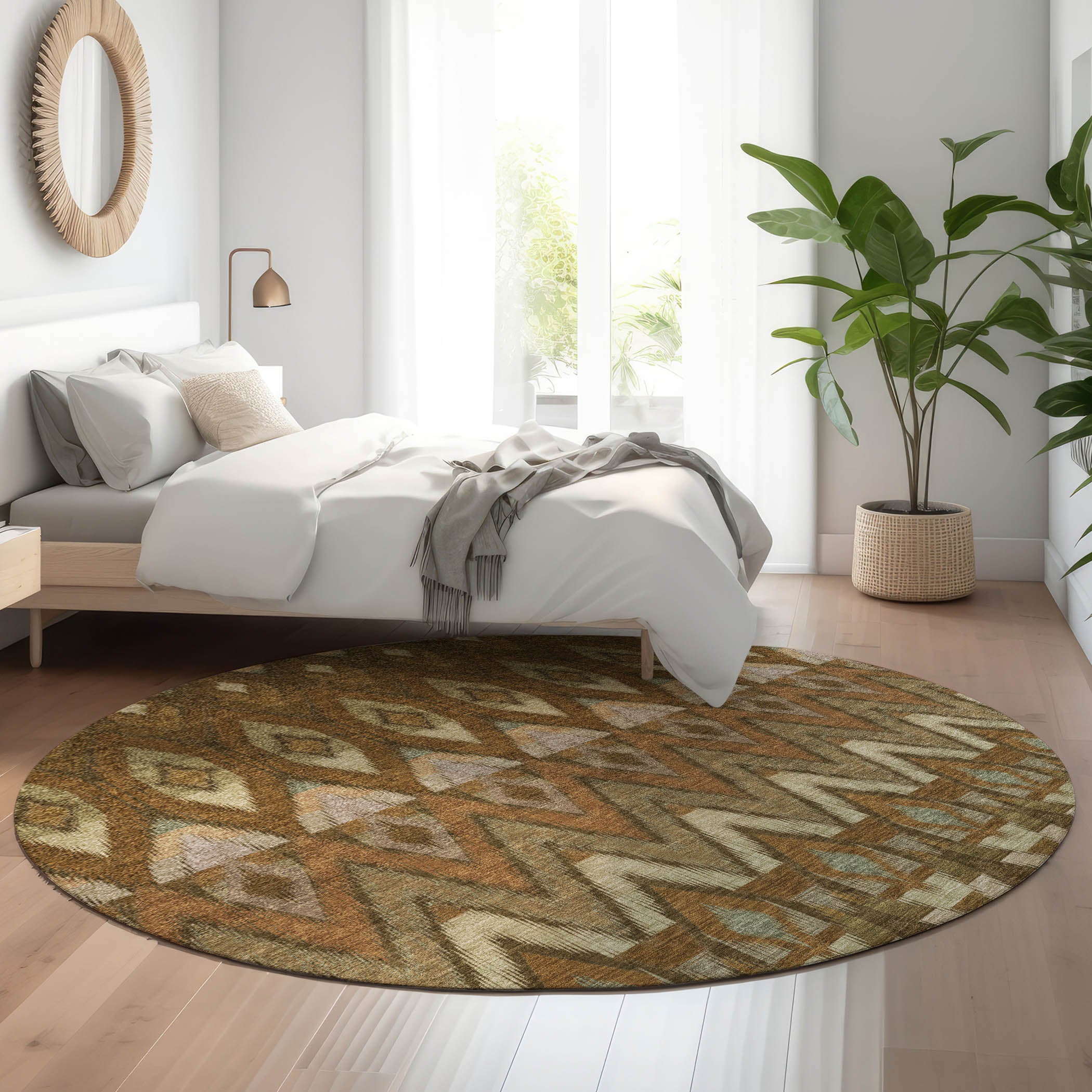 Bogota Machine Washable Transitional Brown Rug 8' x 8' #shape_Round