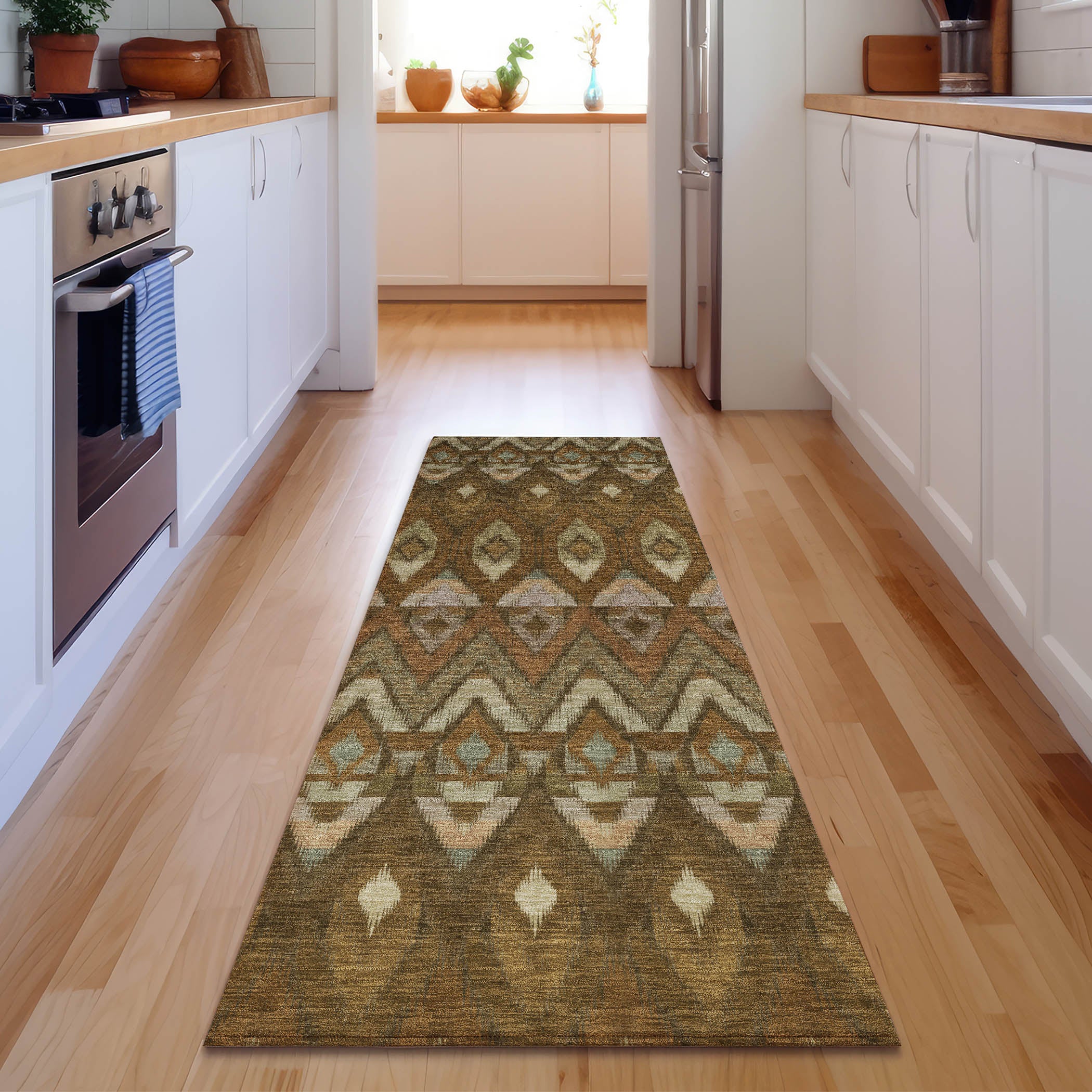Bogota Machine Washable Transitional Brown Rug 2'3" x 7'6" #shape_Runner