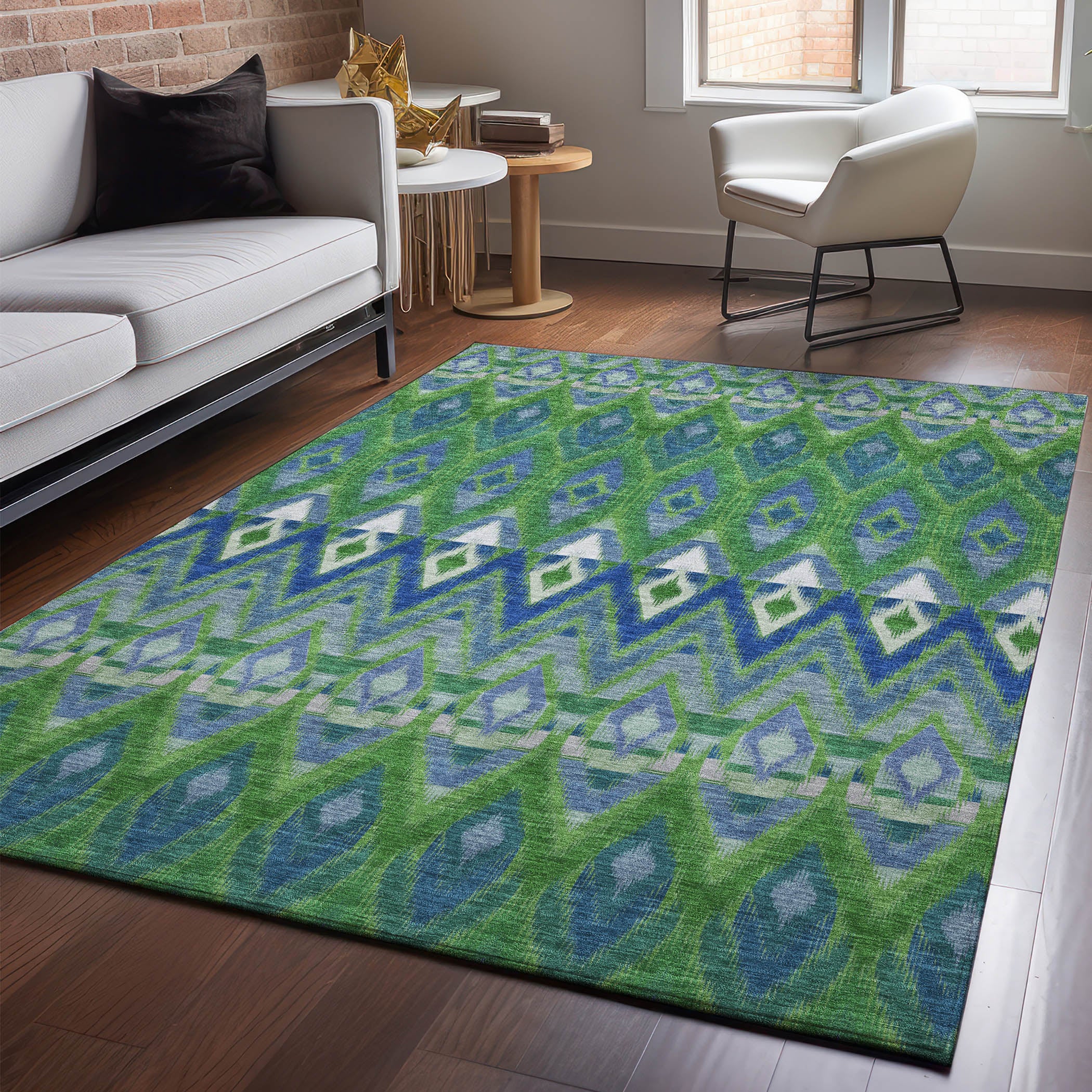 Bogota Machine Washable Transitional Green Rug 2'6" x 3'10" #shape_Rectangle
