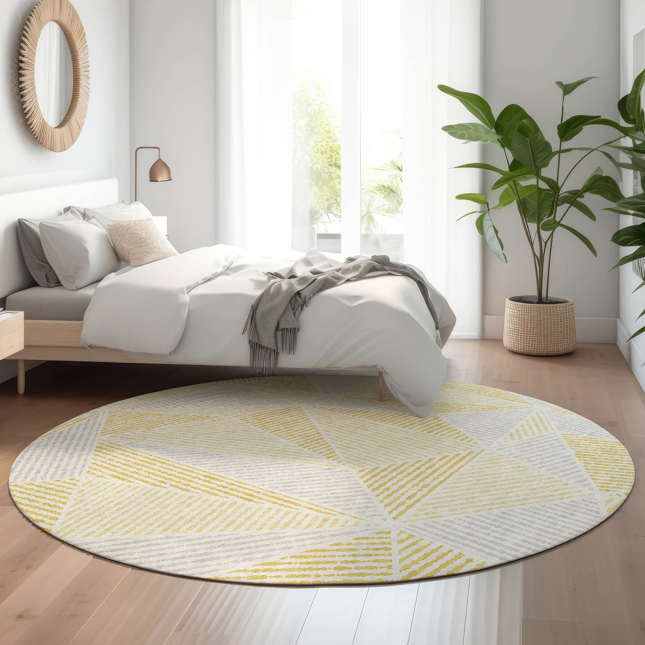 Valletta Machine Washable Transitional Gold Rug 8' x 8' #shape_Round