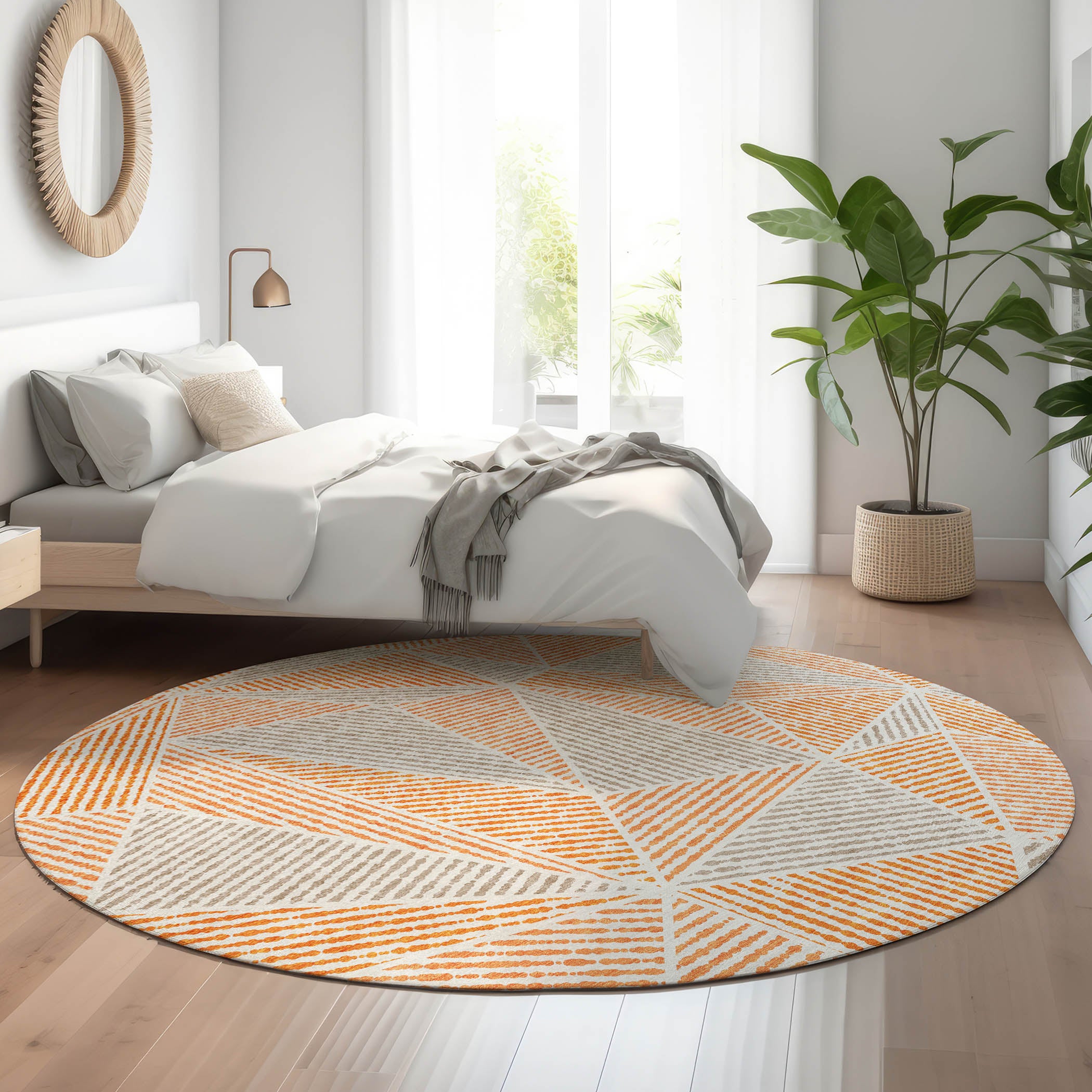 Valletta Machine Washable Transitional Orange Rug 8' x 8' #shape_Round
