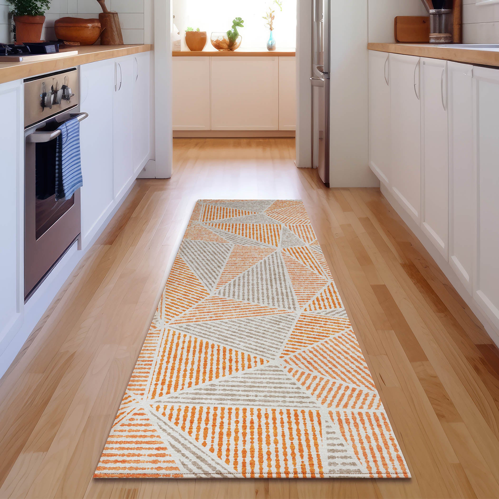 Valletta Machine Washable Transitional Orange Rug 2'3" x 7'6" #shape_Runner