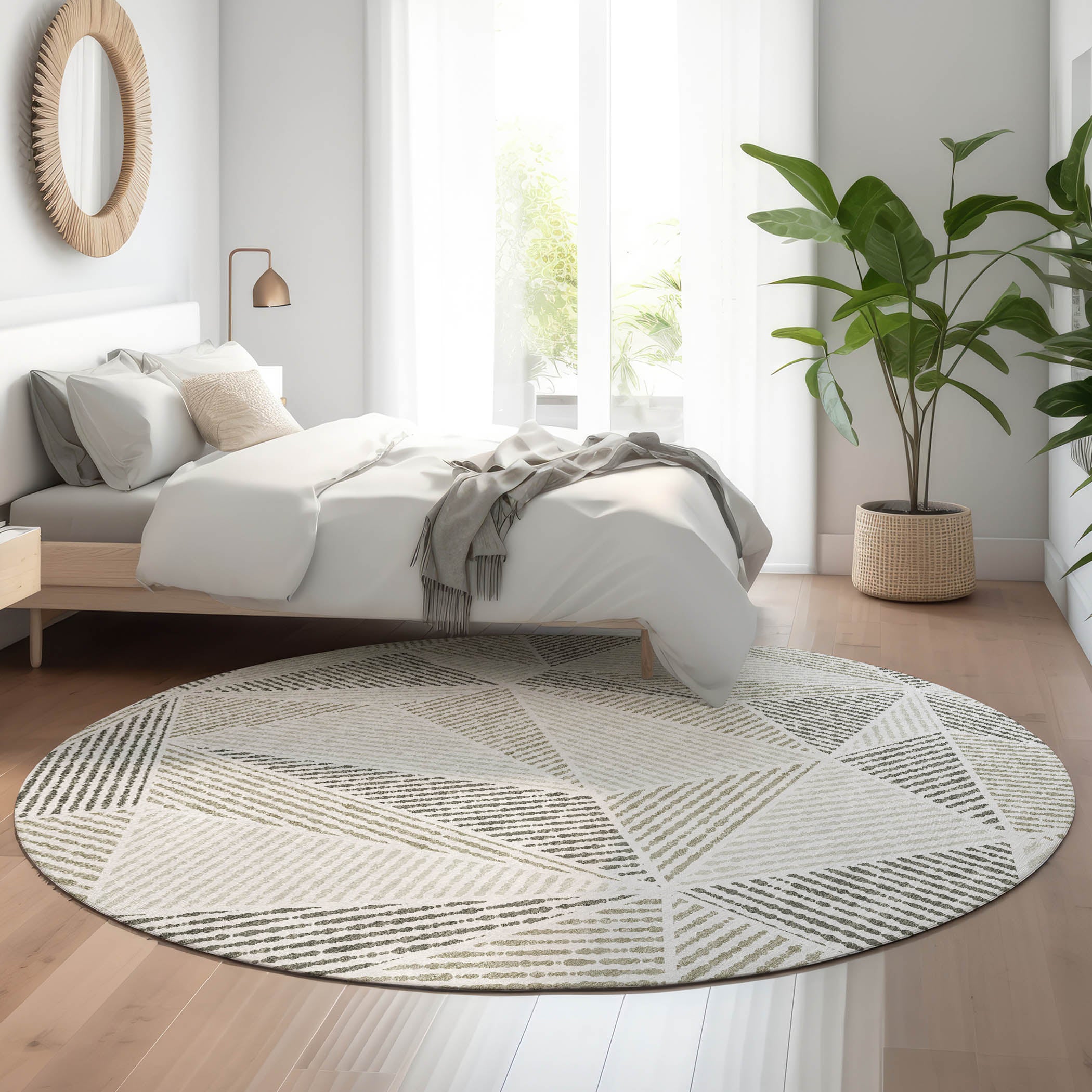 Valletta Machine Washable Transitional Taupe Brown Rug 8' x 8' #shape_Round