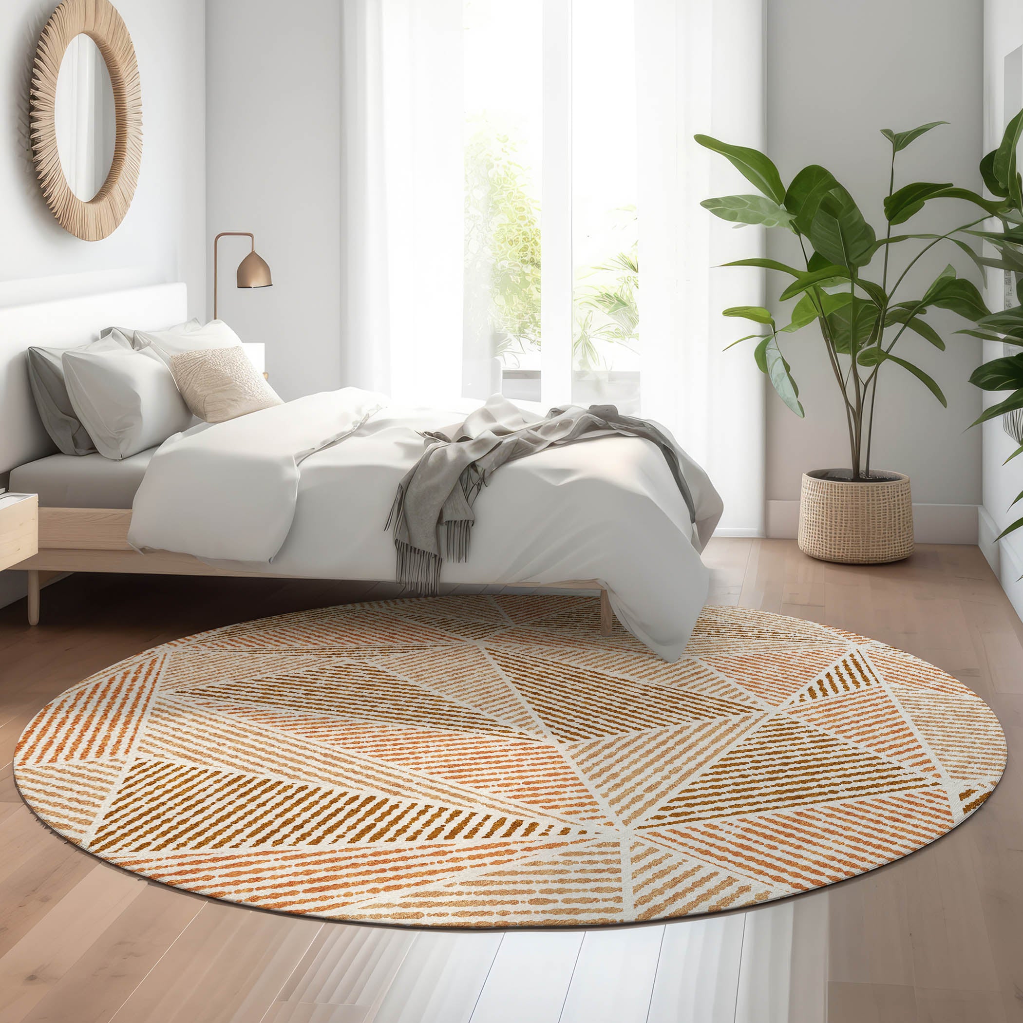 Valletta Machine Washable Transitional Terracotta Orange Rug 8' x 8' #shape_Round