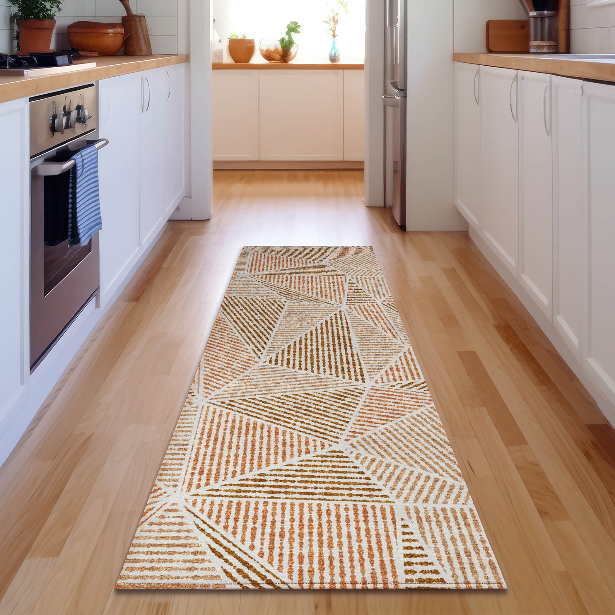 Valletta Machine Washable Transitional Terracotta Orange Rug 2'3" x 7'6" #shape_Runner