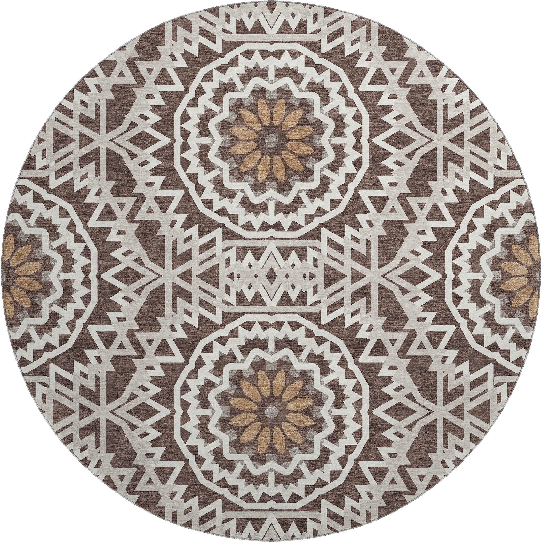 Antigua Machine Washable Transitional Chocolate Brown Rug 8' x 8' #shape_Round