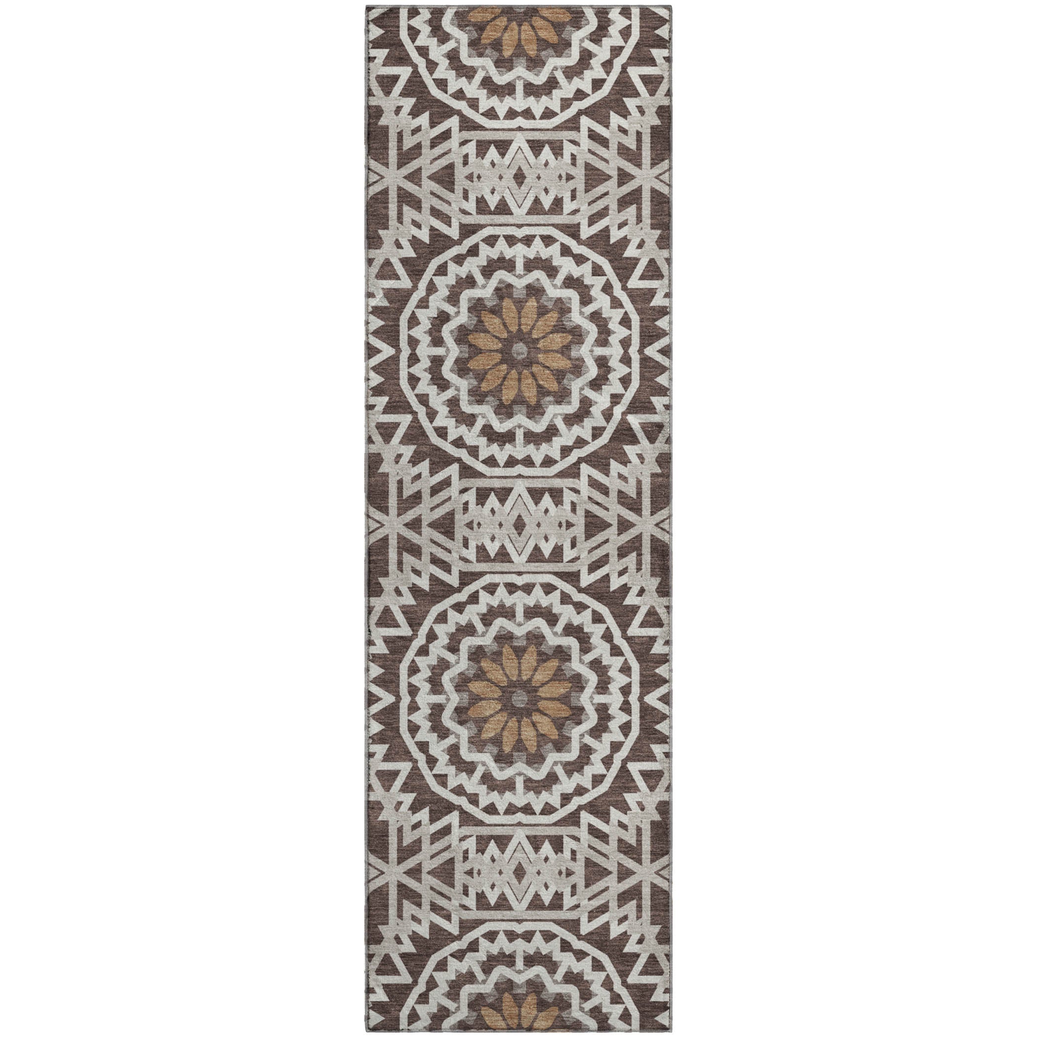 Antigua Machine Washable Transitional Chocolate Brown Rug 2'3" x 7'6" #shape_Runner