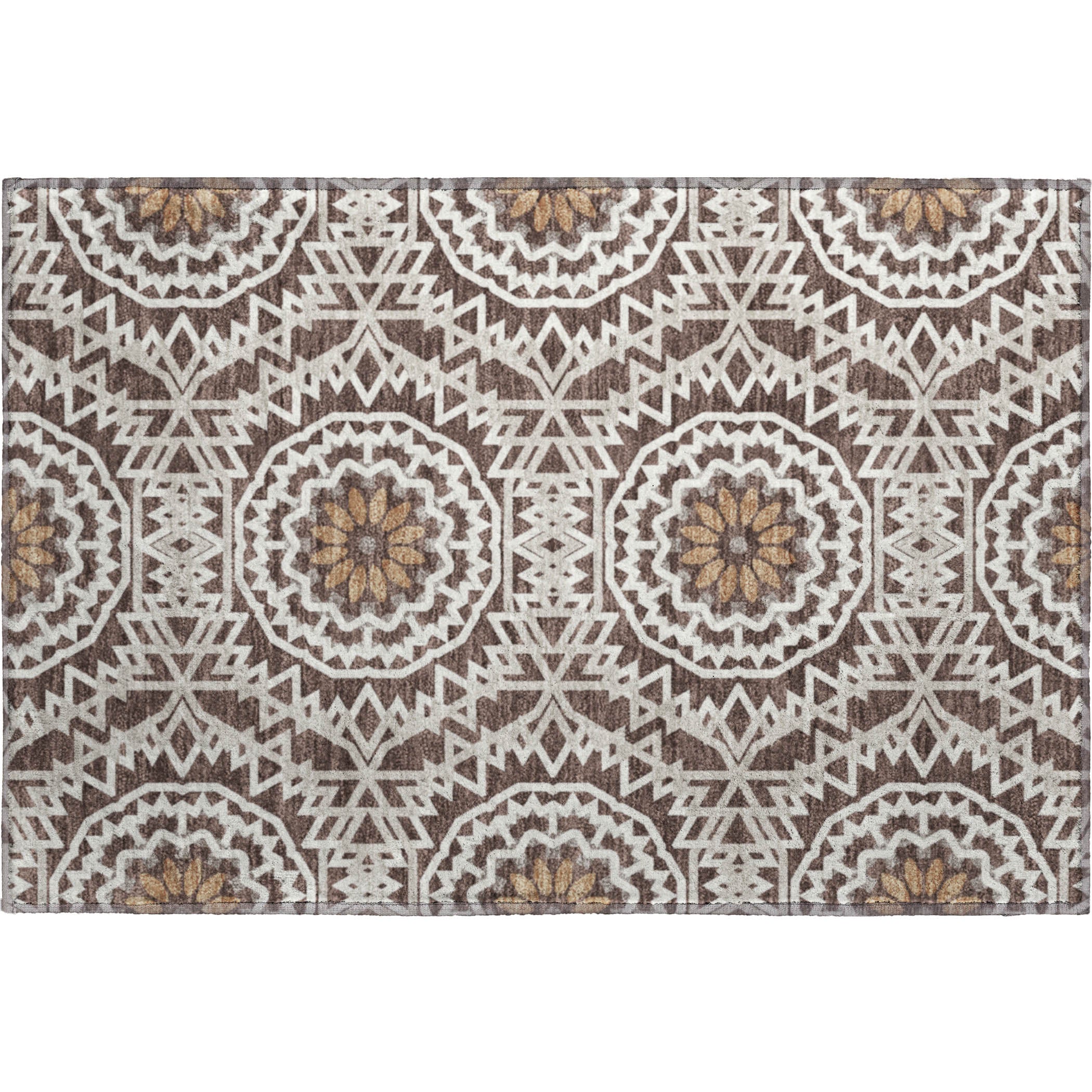 Antigua Machine Washable Transitional Chocolate Brown Rug 1'8" x 2'6" #shape_Rectangle
