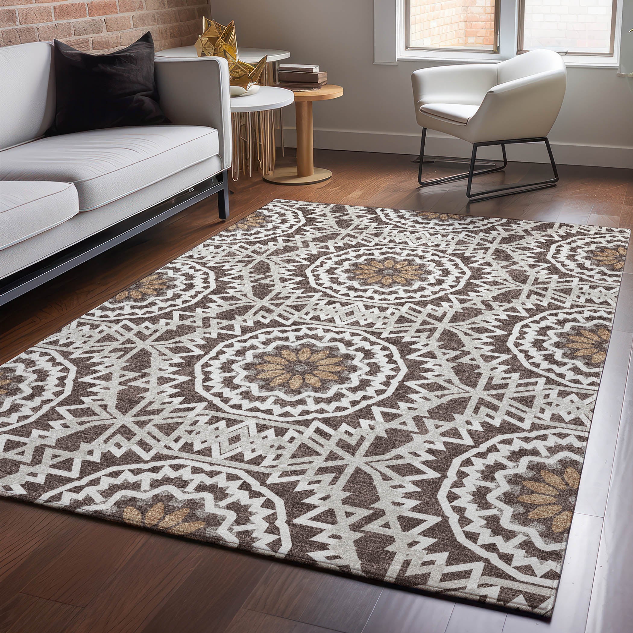 Antigua Machine Washable Transitional Chocolate Brown Rug 2'6" x 3'10" #shape_Rectangle