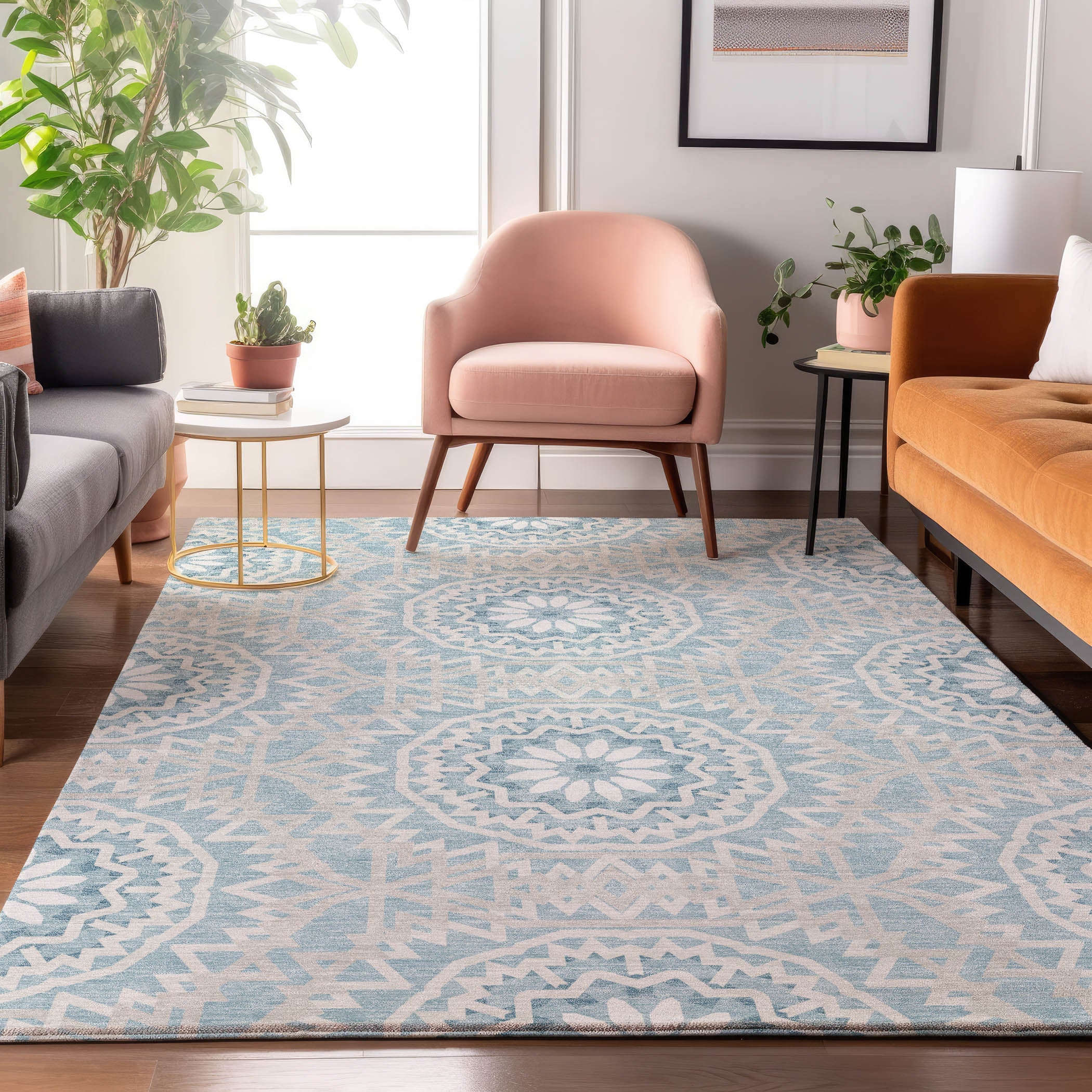 Antigua Machine Washable Transitional Denim Blue Rug 2'6" x 3'10" #shape_Rectangle