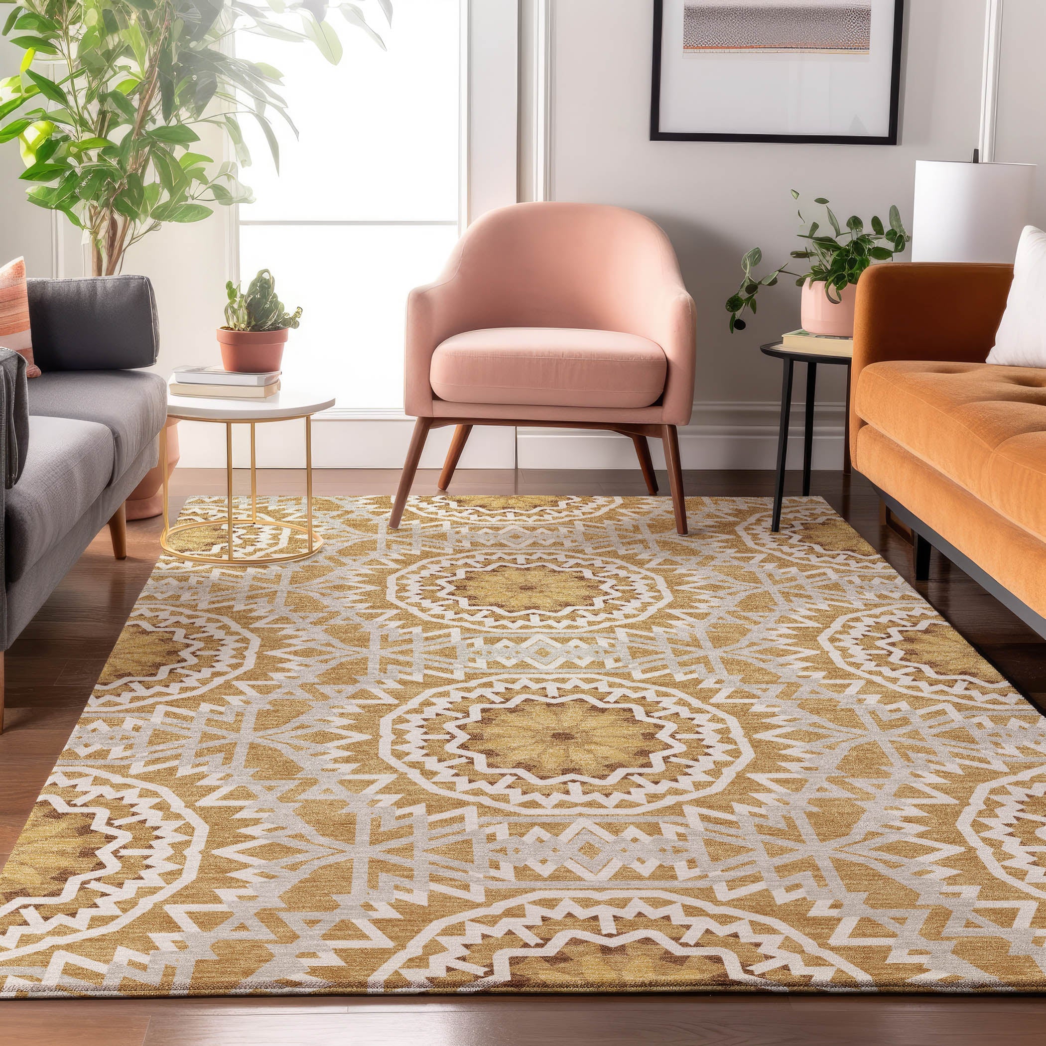 Antigua Machine Washable Transitional Gold Rug 2'6" x 3'10" #shape_Rectangle