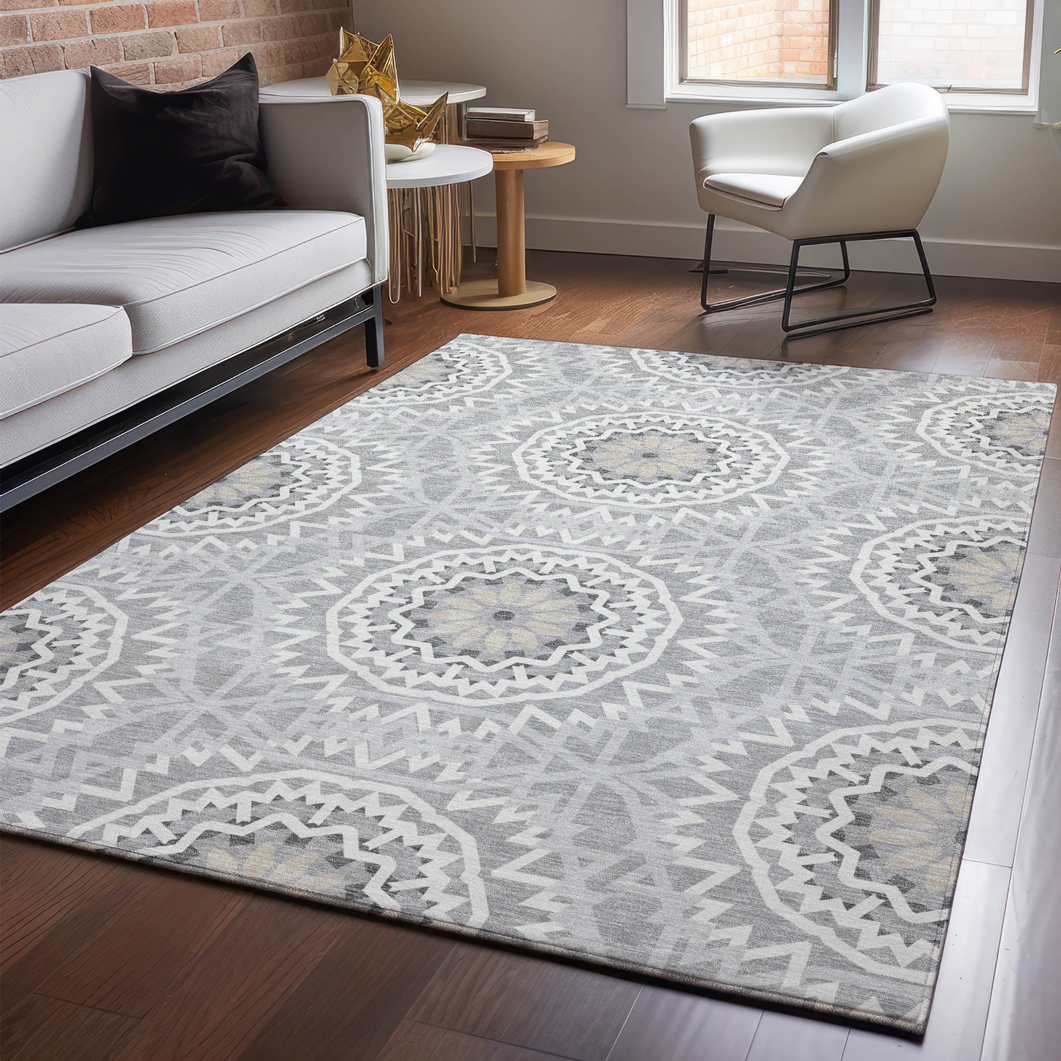 Antigua Machine Washable Transitional Gray Rug 2'6" x 3'10" #shape_Rectangle