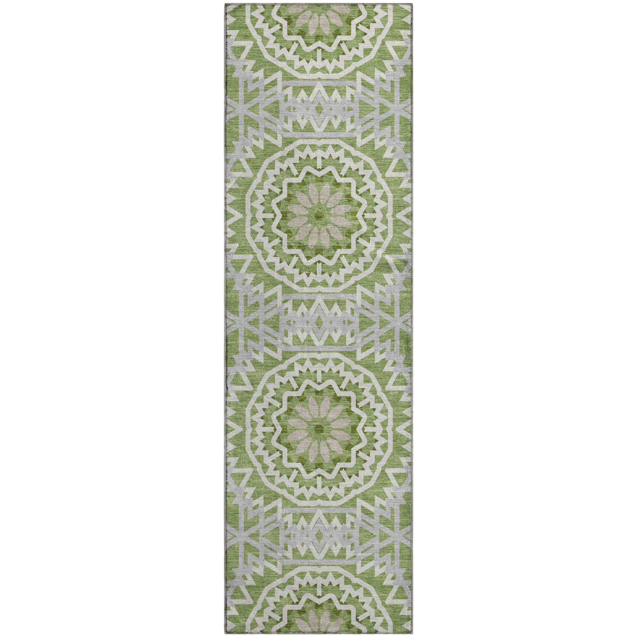 Antigua Machine Washable Transitional Green Rug 2'3" x 7'6" #shape_Runner