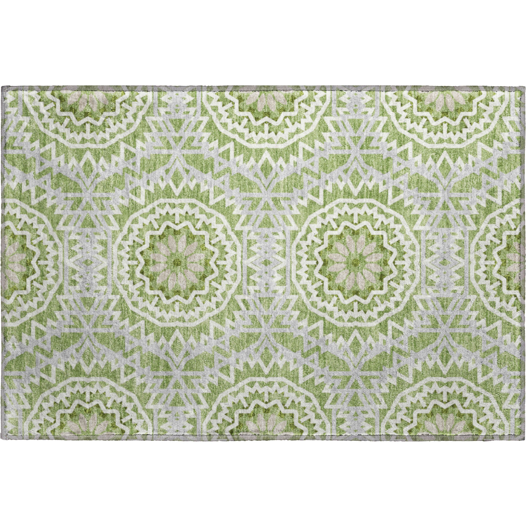 Antigua Machine Washable Transitional Green Rug 1'8" x 2'6" #shape_Rectangle