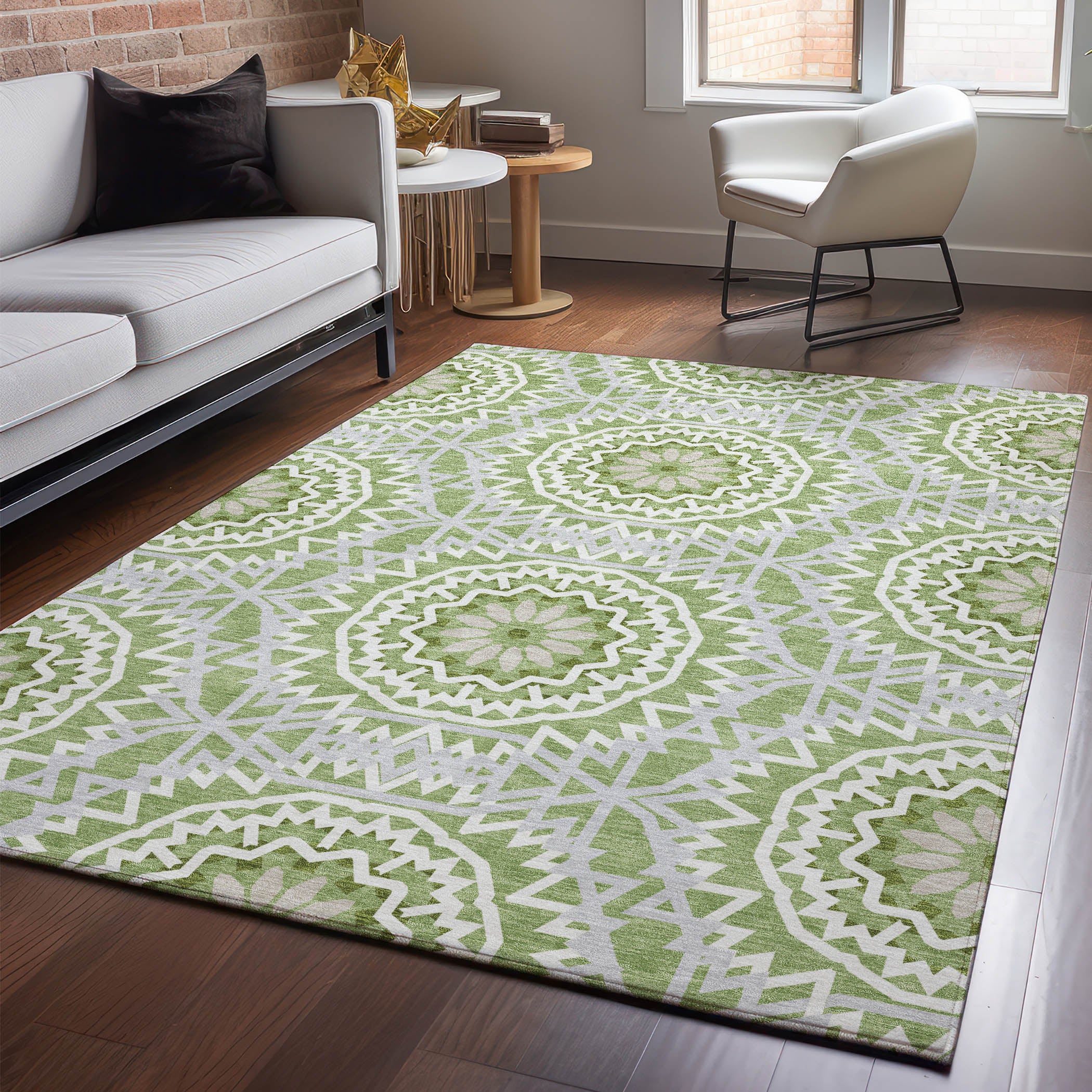 Antigua Machine Washable Transitional Green Rug 2'6" x 3'10" #shape_Rectangle