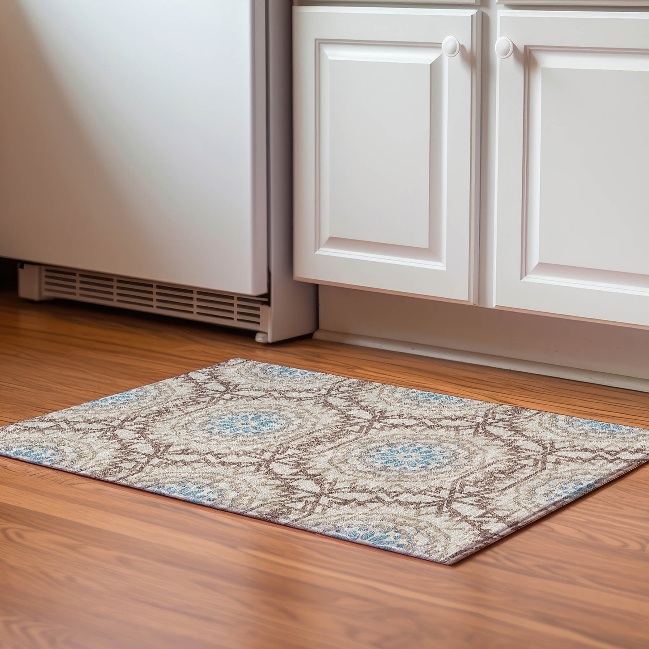 Antigua Machine Washable Transitional Khaki Brown Rug 1'8" x 2'6" #shape_Rectangle