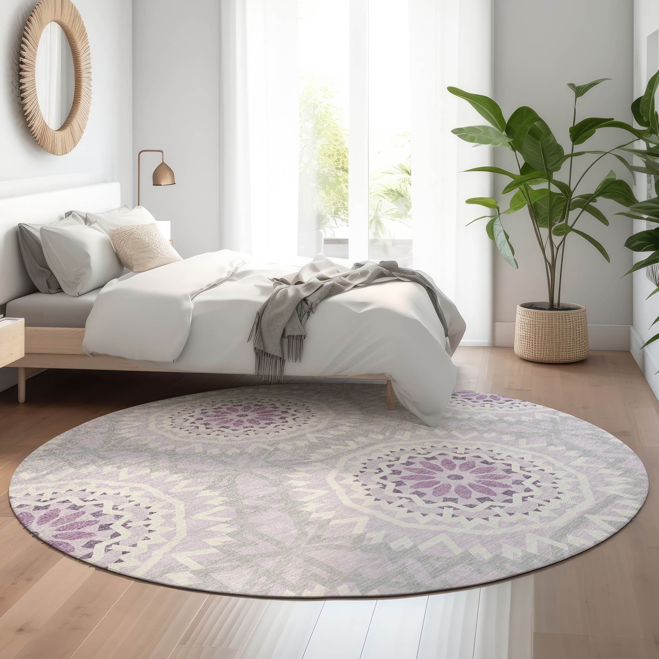 Antigua Machine Washable Transitional Lilac Purple Rug 8' x 8' #shape_Round