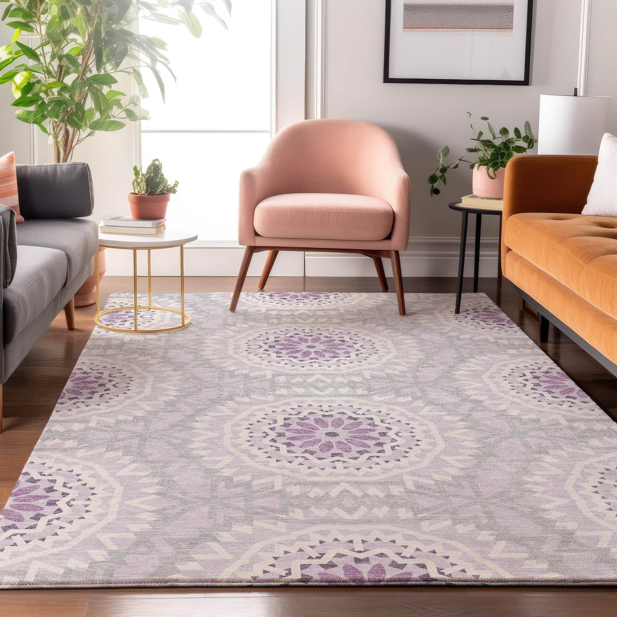 Antigua Machine Washable Transitional Lilac Purple Rug 2'6" x 3'10" #shape_Rectangle