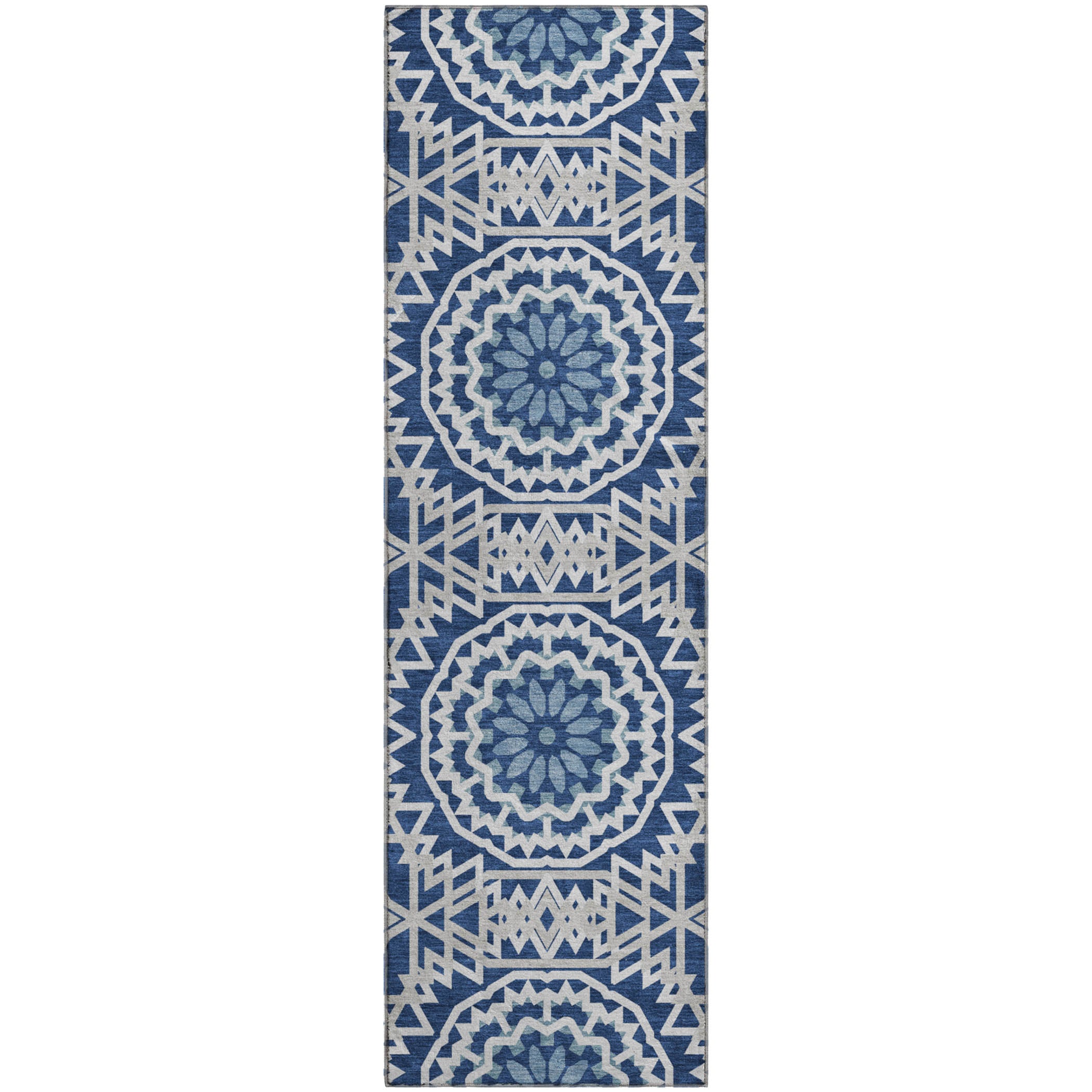 Antigua Machine Washable Transitional Navy Blue Rug 2'3" x 7'6" #shape_Runner