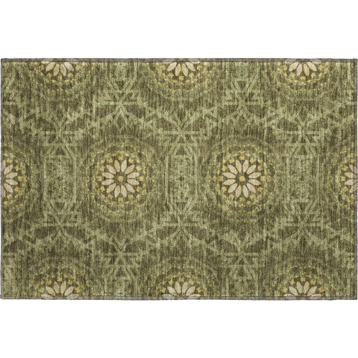 Antigua Machine Washable Transitional Olive Green Rug