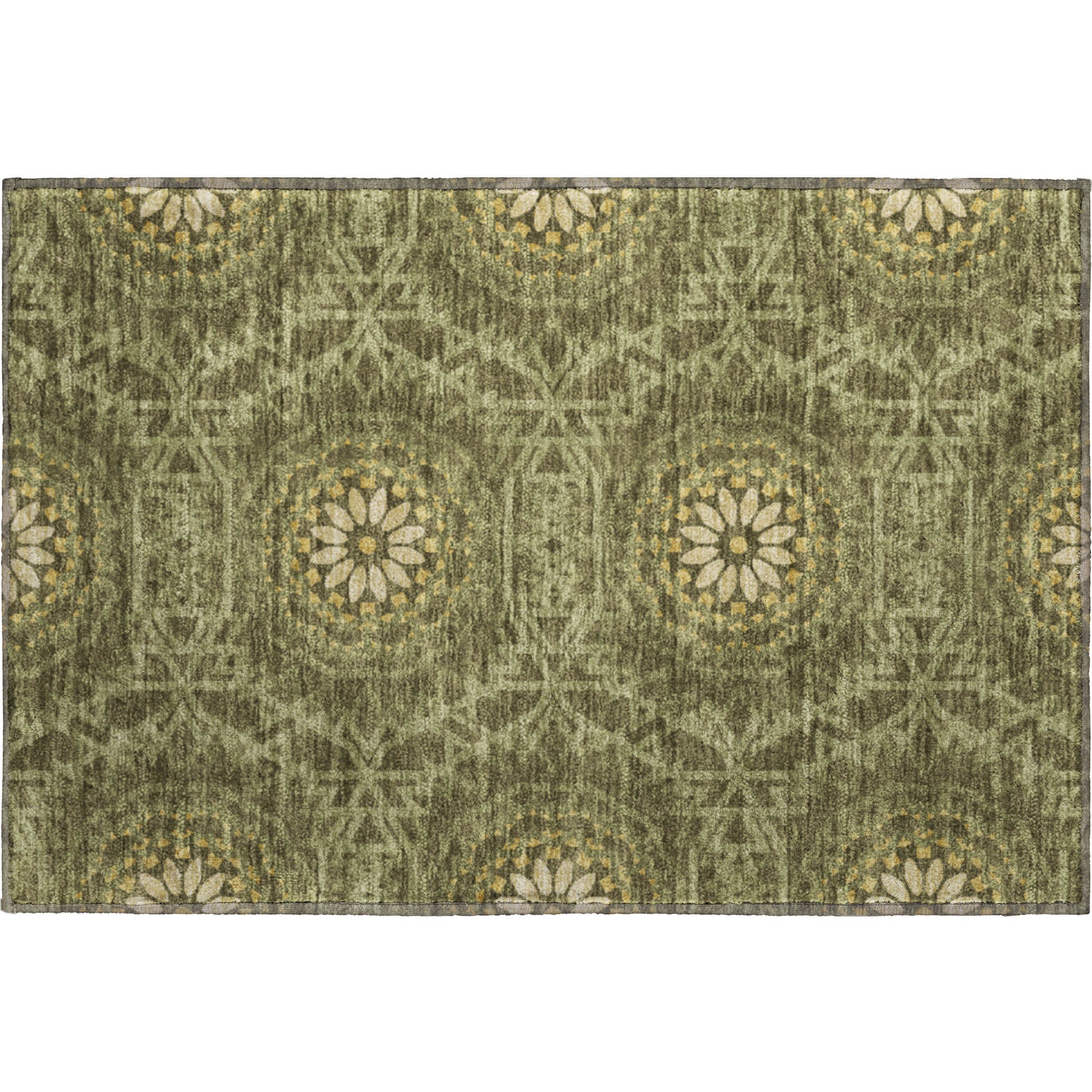 Antigua Machine Washable Transitional Olive Green Rug 1'8" x 2'6" #shape_Rectangle