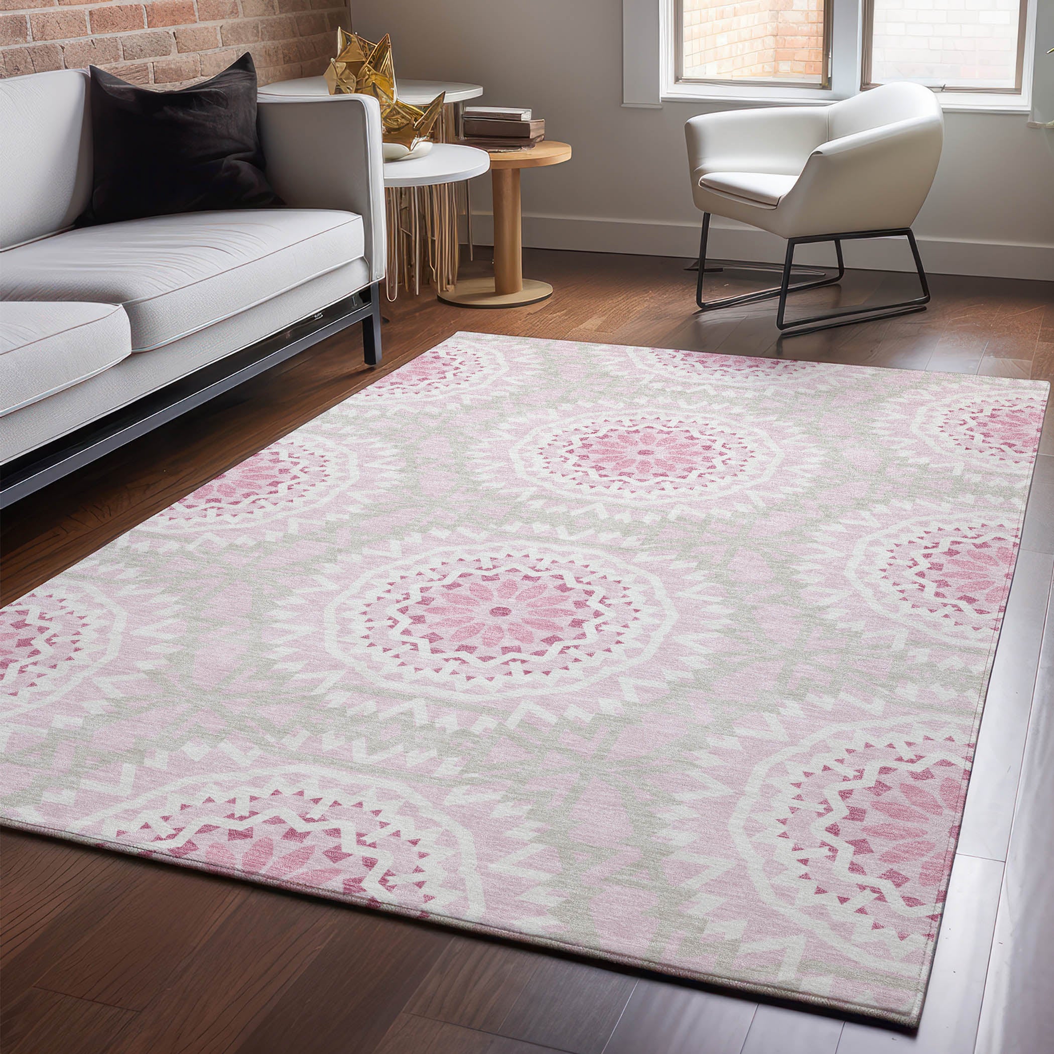 Antigua Machine Washable Transitional Pink Rug 2'6" x 3'10" #shape_Rectangle