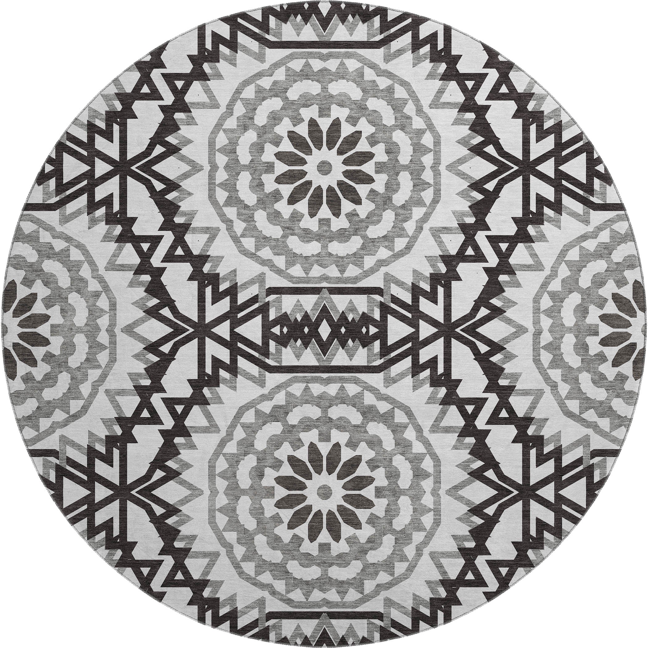 Antigua Machine Washable Transitional White Ivory Rug 8' x 8' #shape_Round