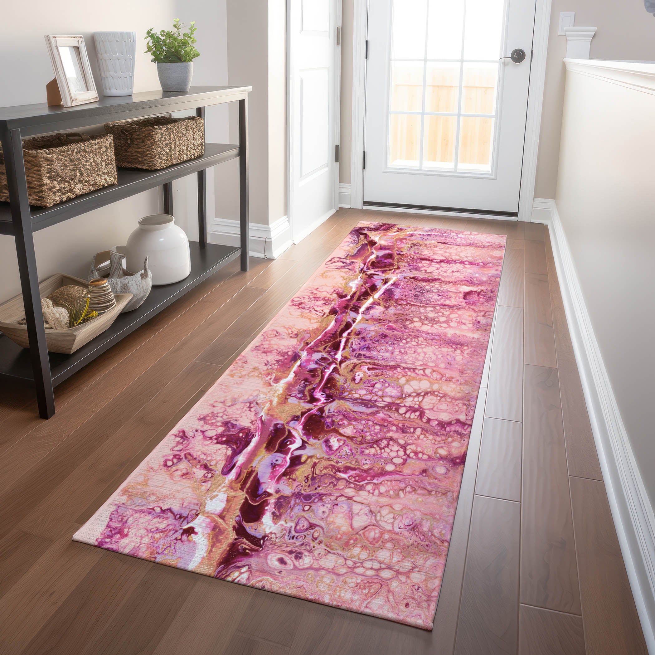 Valletta Machine Washable Contemporary Berry Pink Rug 2'3" x 7'6" #shape_Runner