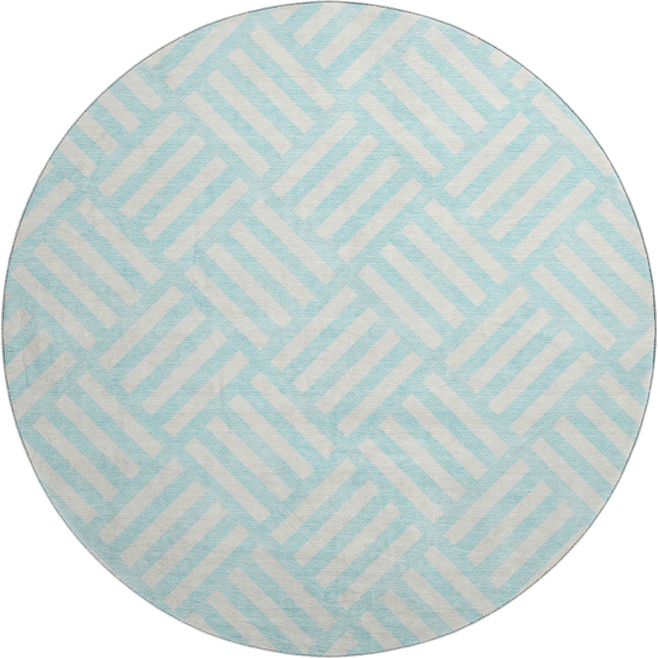 Kathmandu Machine Washable Transitional Aqua Teal Rug 8' x 8' #shape_Round