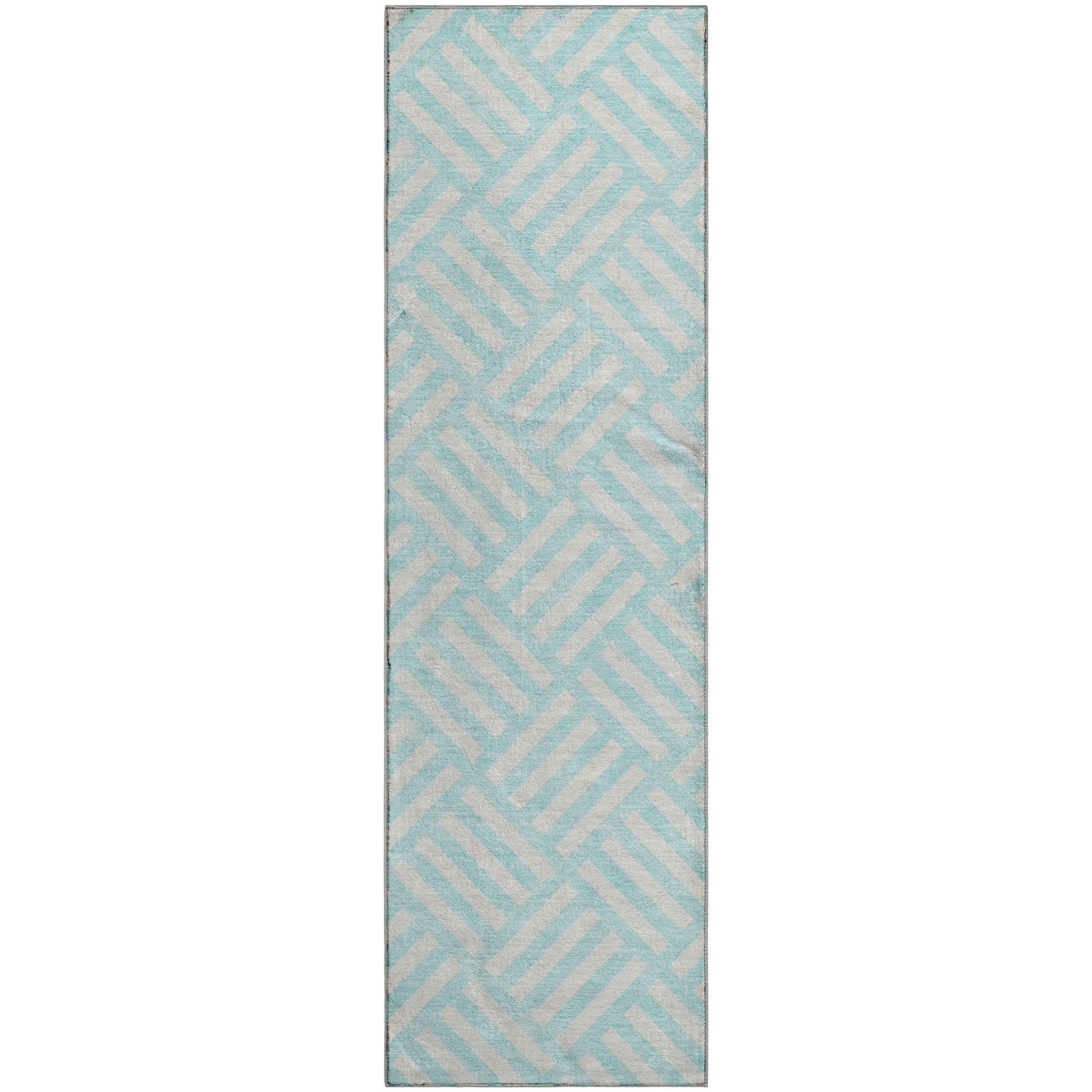 Kathmandu Machine Washable Transitional Aqua Teal Rug 2'3" x 7'6" #shape_Runner