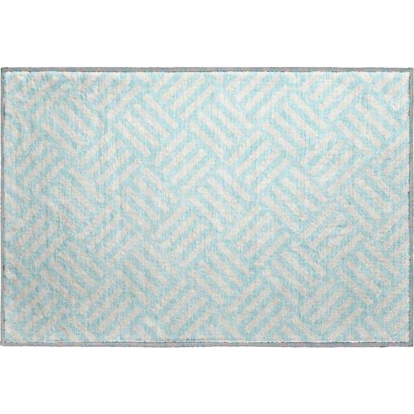 Kathmandu Machine Washable Transitional Aqua Teal Rug 1'8" x 2'6"
