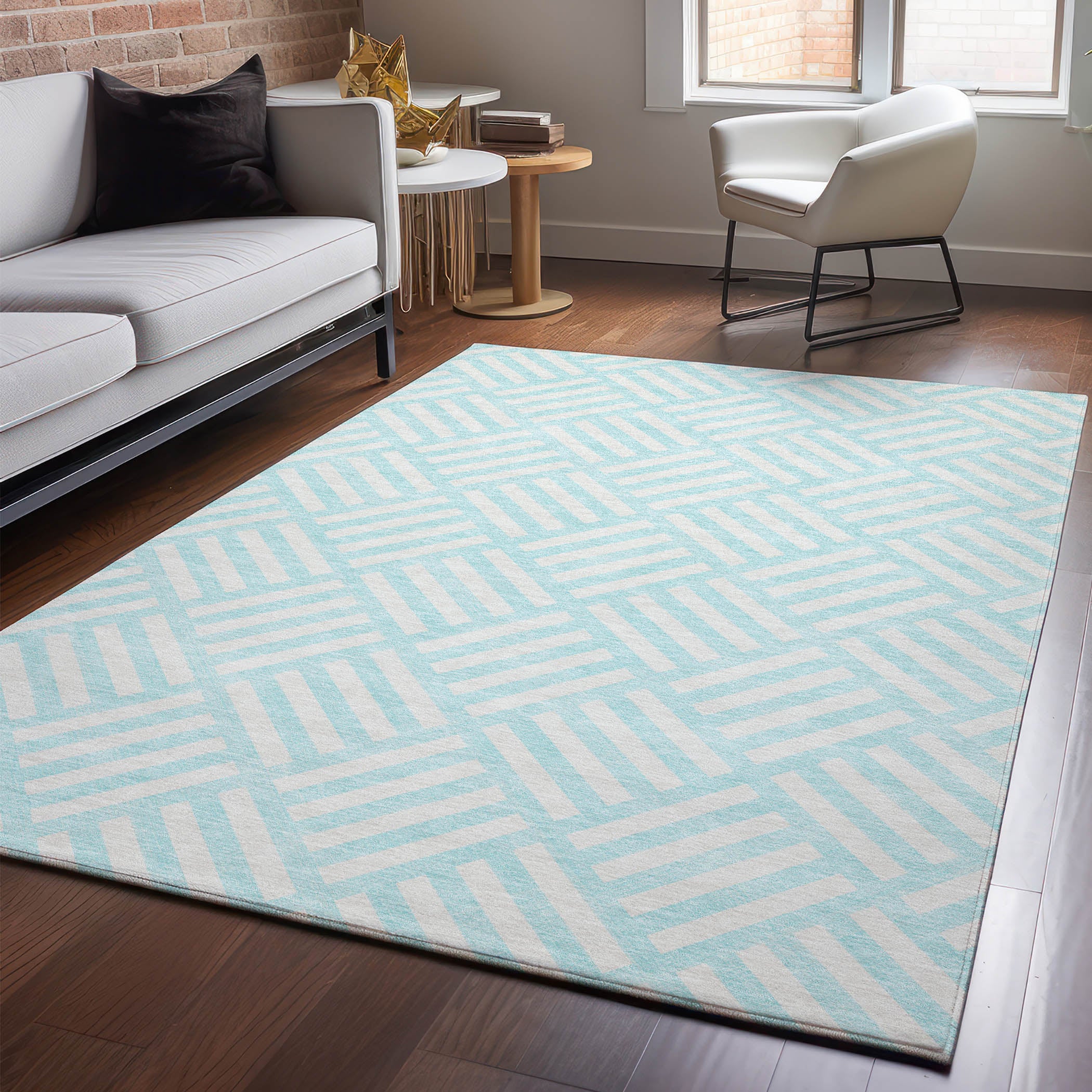Kathmandu Machine Washable Transitional Aqua Teal Rug 2'6" x 3'10" #shape_Rectangle