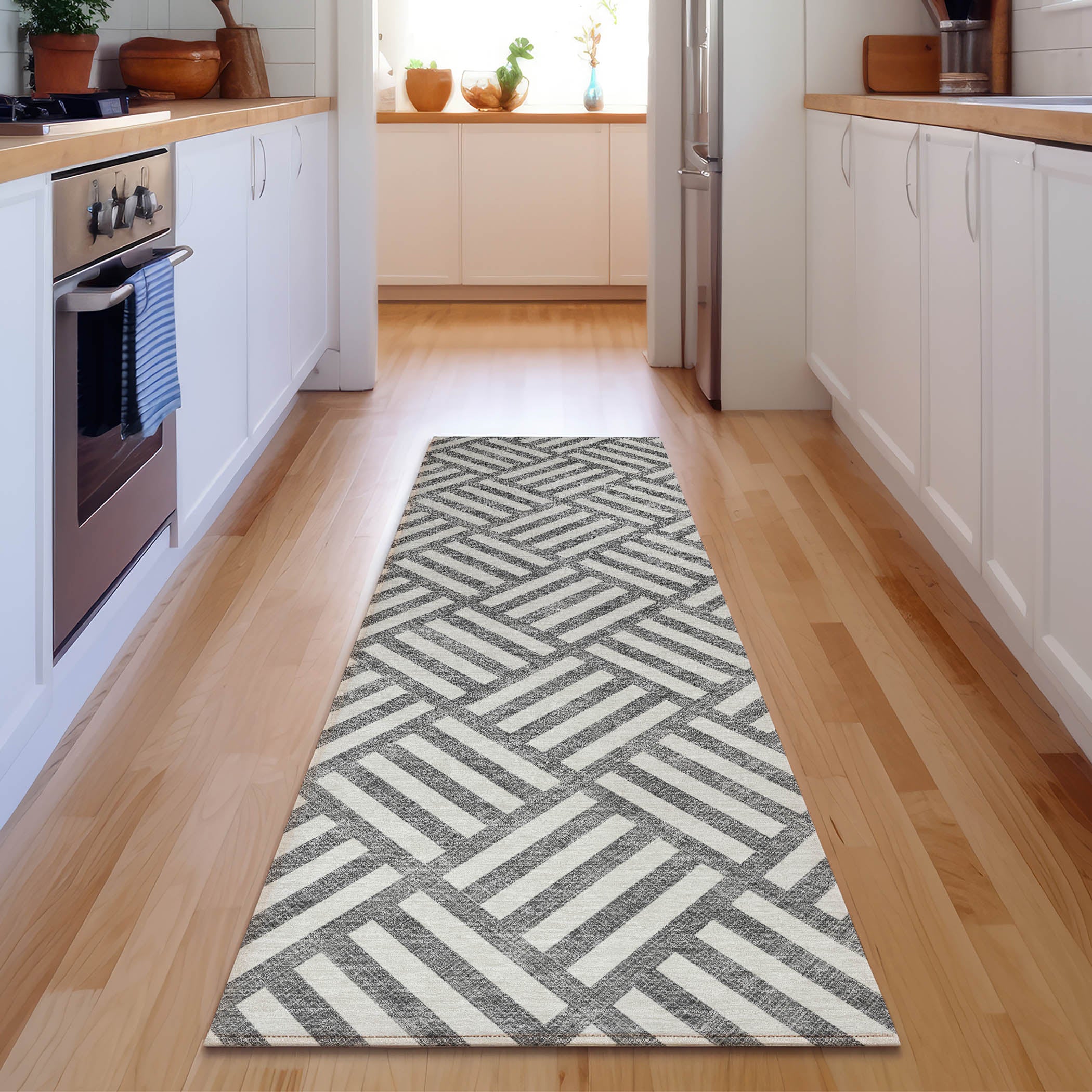 Kathmandu Machine Washable Transitional Charcoal Gray Rug 2'3" x 7'6" #shape_Runner