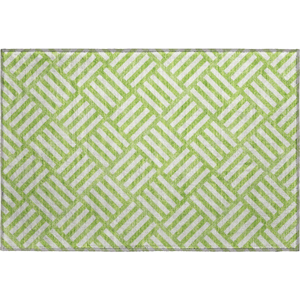 Kathmandu Machine Washable Transitional Lime Green Rug 1'8" x 2'6"