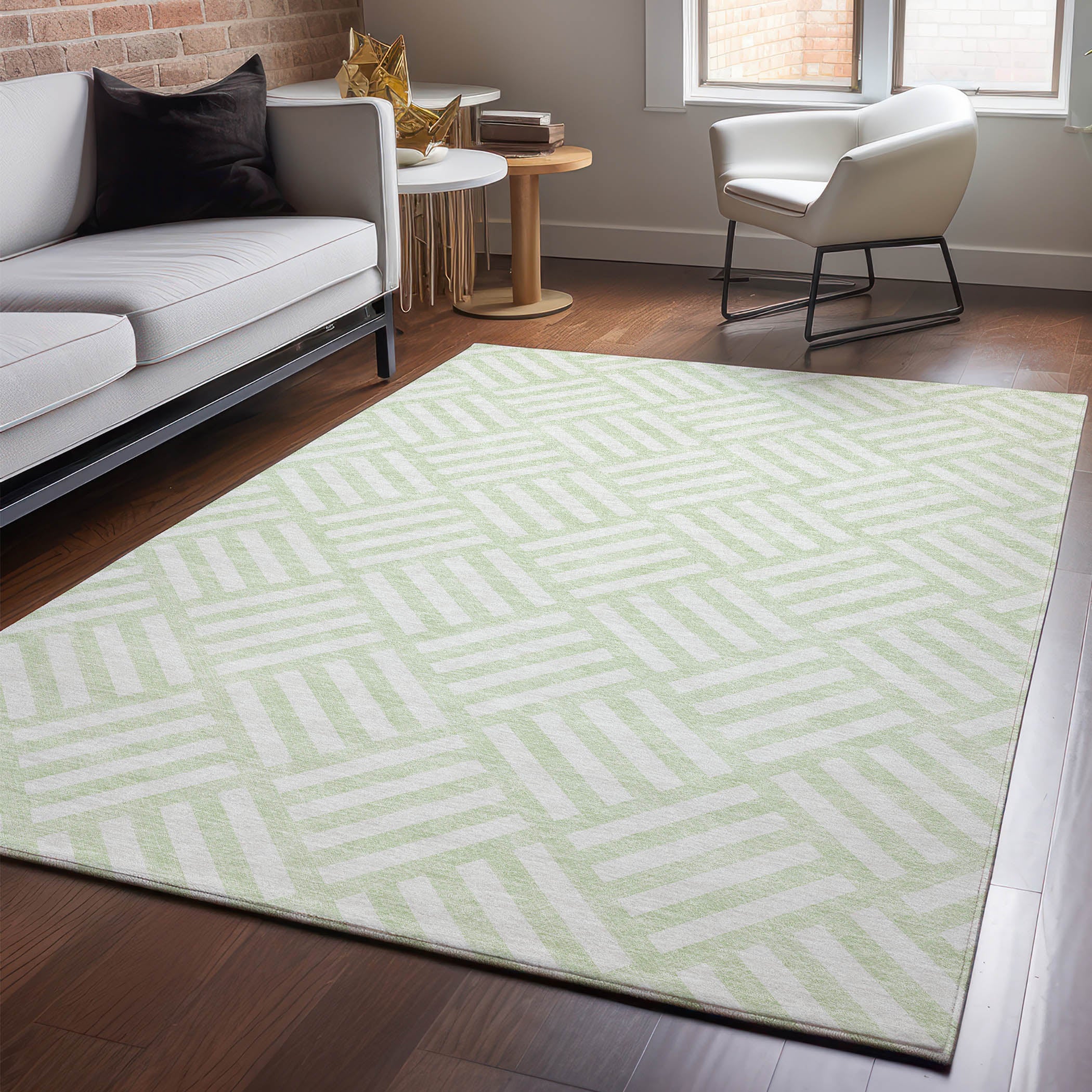 Kathmandu Machine Washable Transitional Mint Green Rug 2'6" x 3'10" #shape_Rectangle