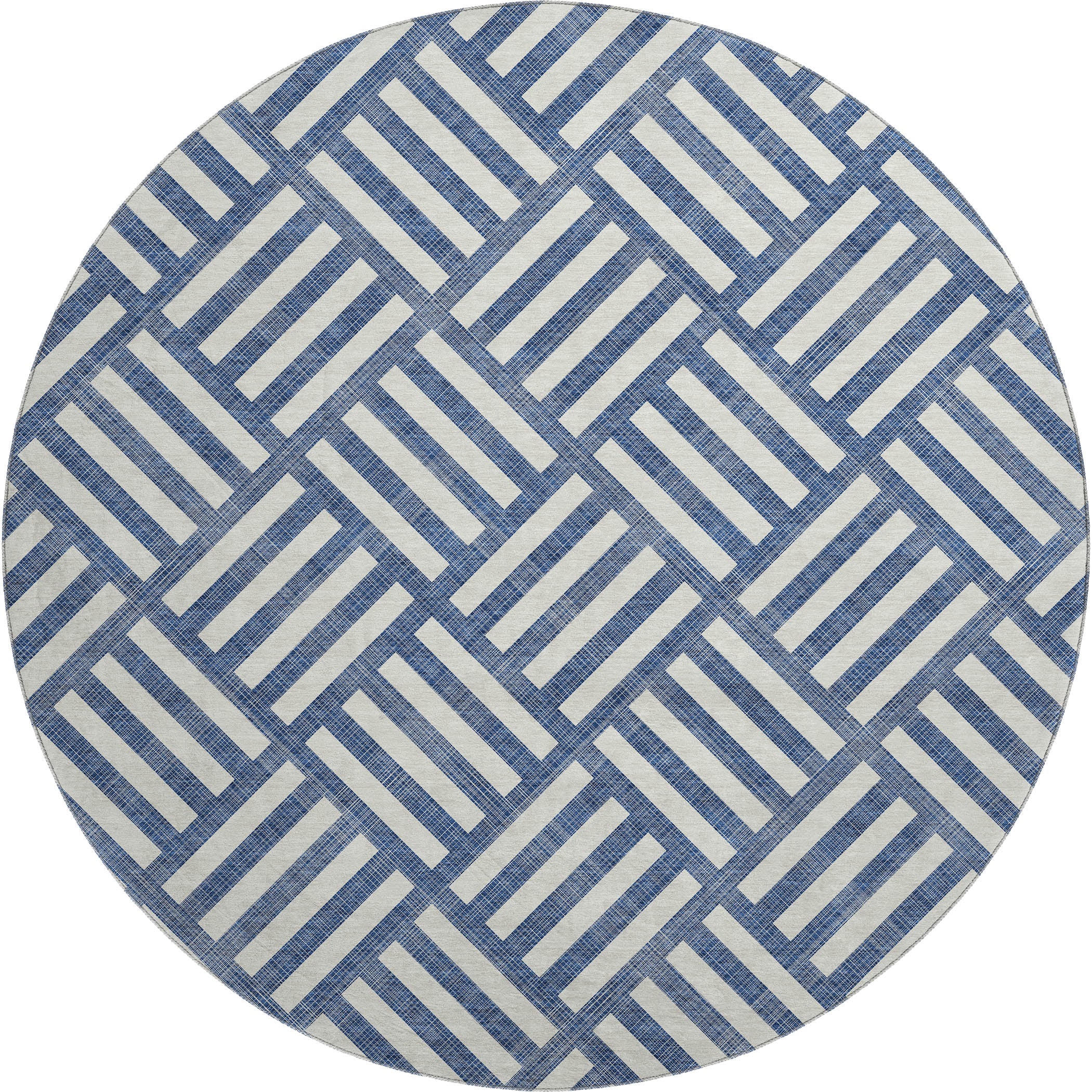 Kathmandu Machine Washable Transitional Navy Blue Rug 8' x 8' #shape_Round