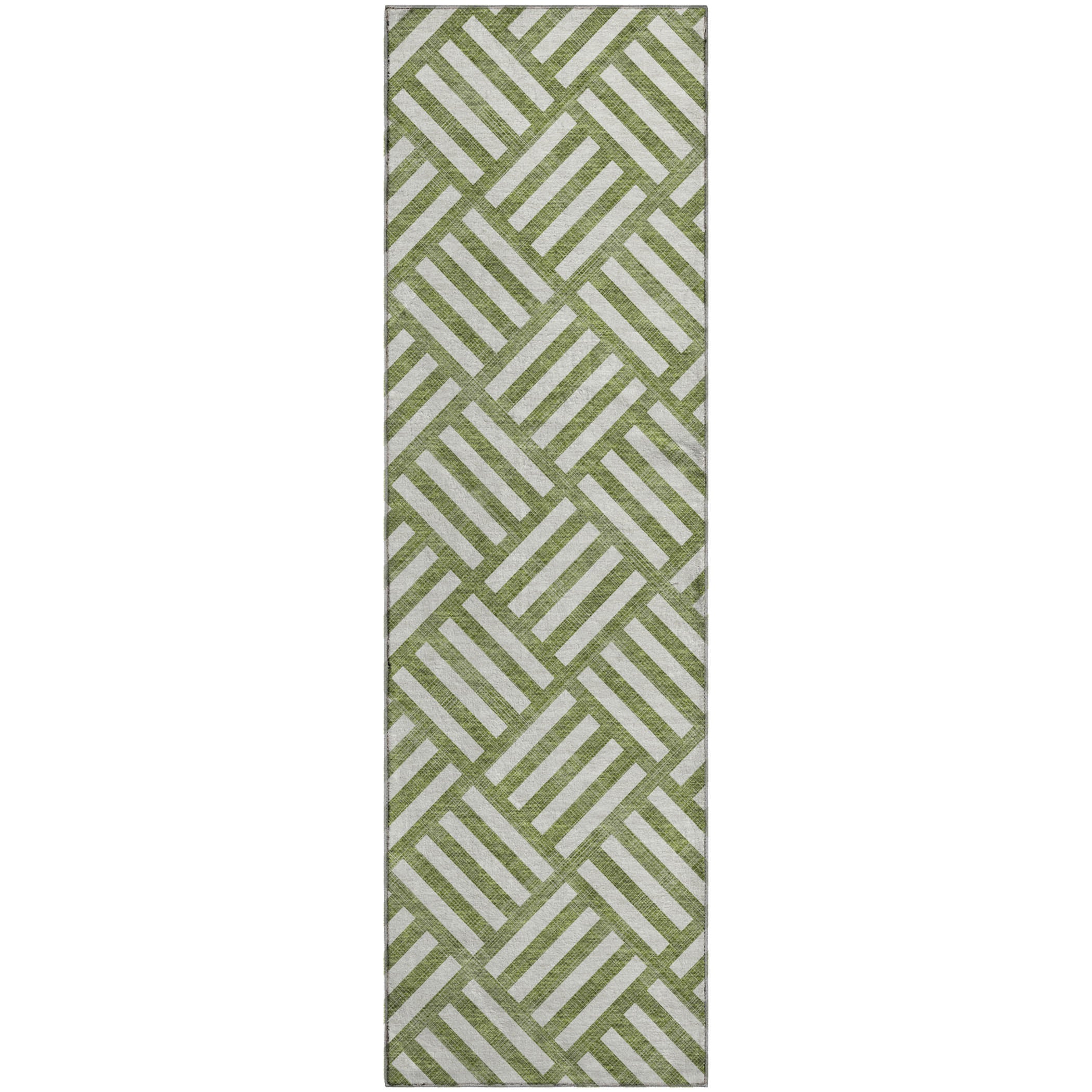Kathmandu Machine Washable Transitional Olive Green Rug 2'3" x 7'6" #shape_Runner