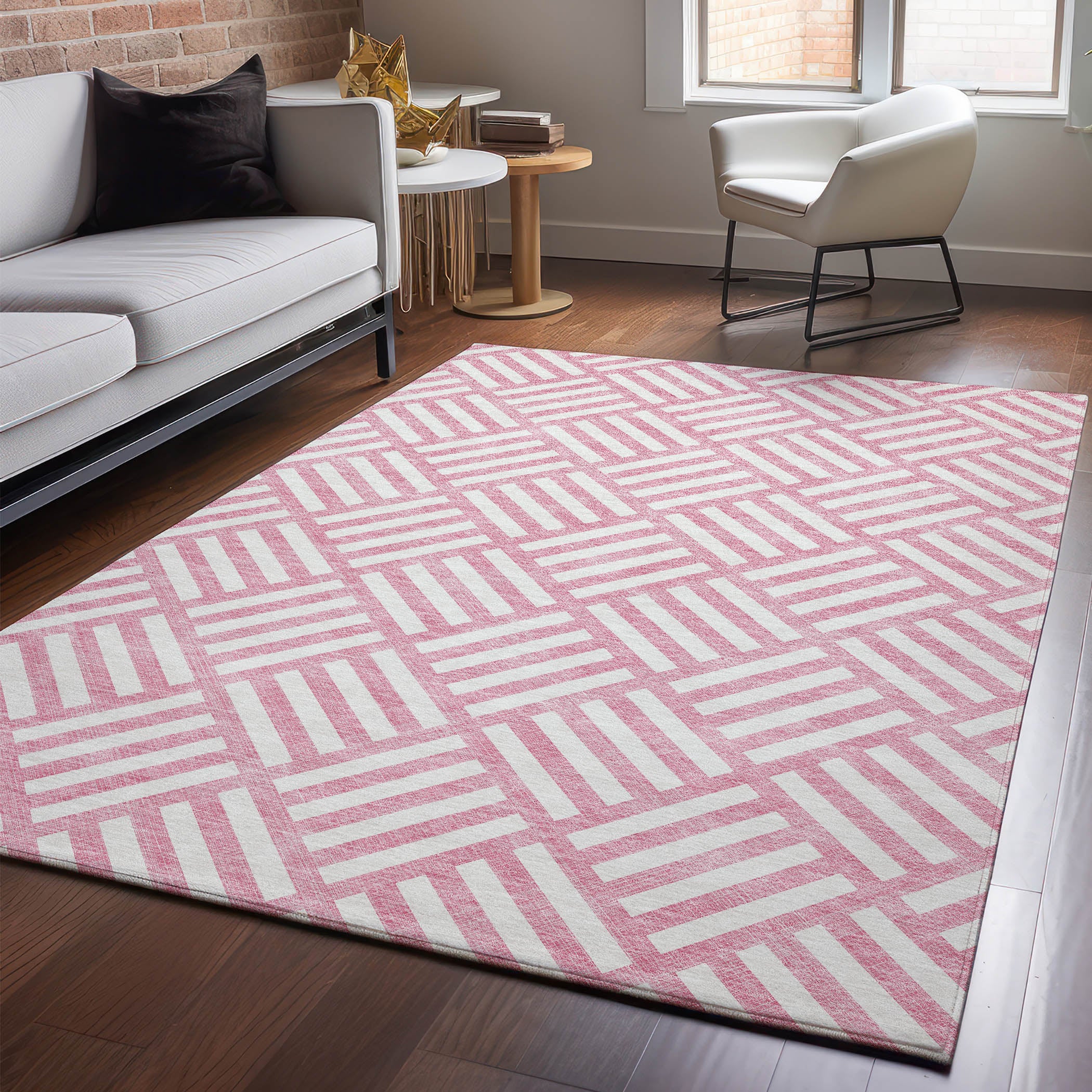 Kathmandu Machine Washable Transitional Pink Rug 2'6" x 3'10" #shape_Rectangle
