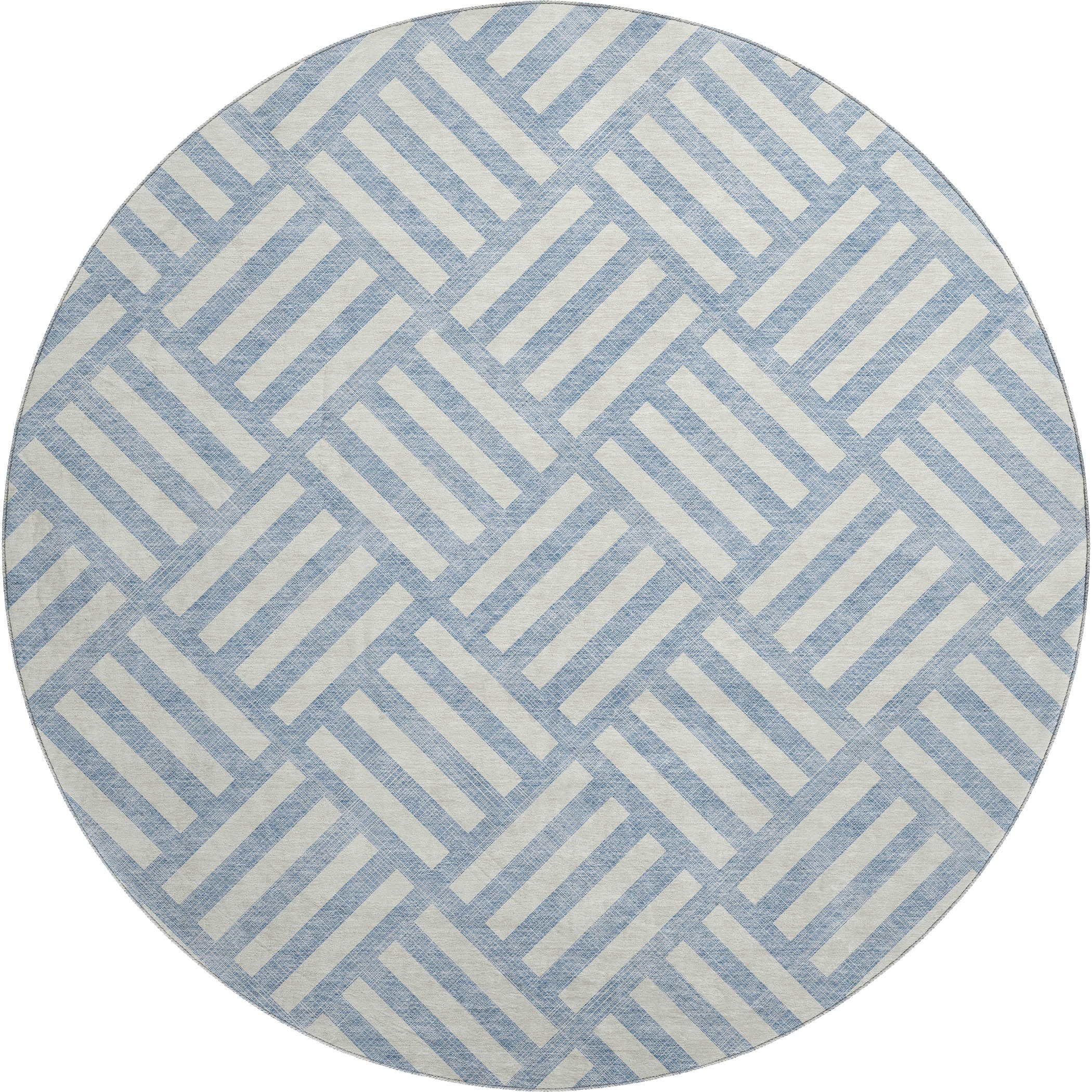 Kathmandu Machine Washable Transitional Sky Blue Rug 8' x 8' #shape_Round