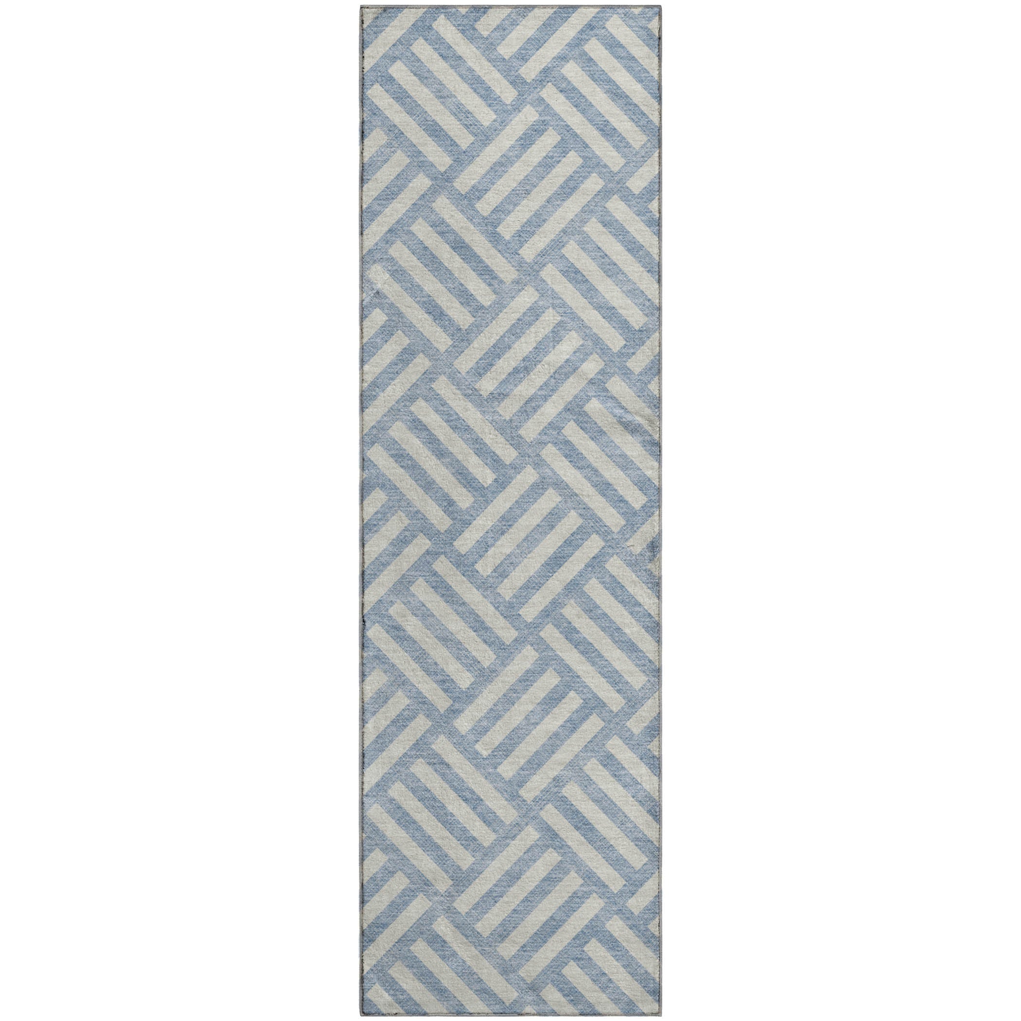 Kathmandu Machine Washable Transitional Sky Blue Rug 2'3" x 7'6" #shape_Runner